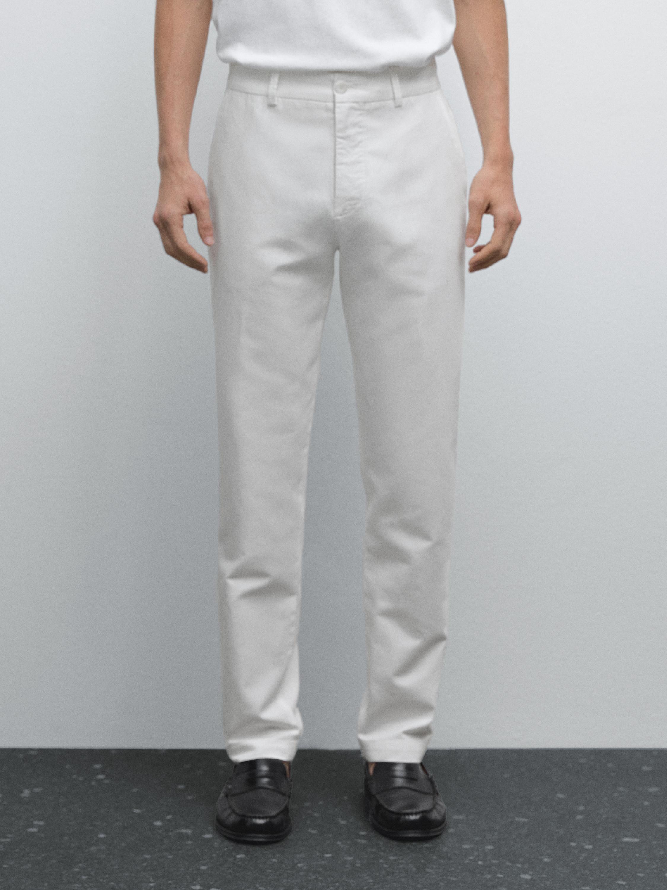 Cotton and linen blend tapered fit trousers