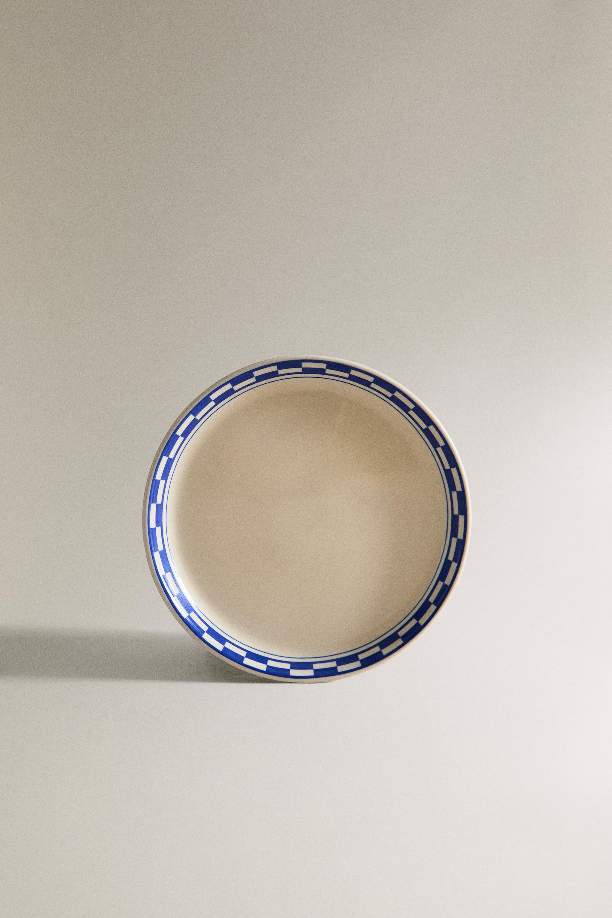 CERAMIC SIDE PLATE WITH CHECKED RIM