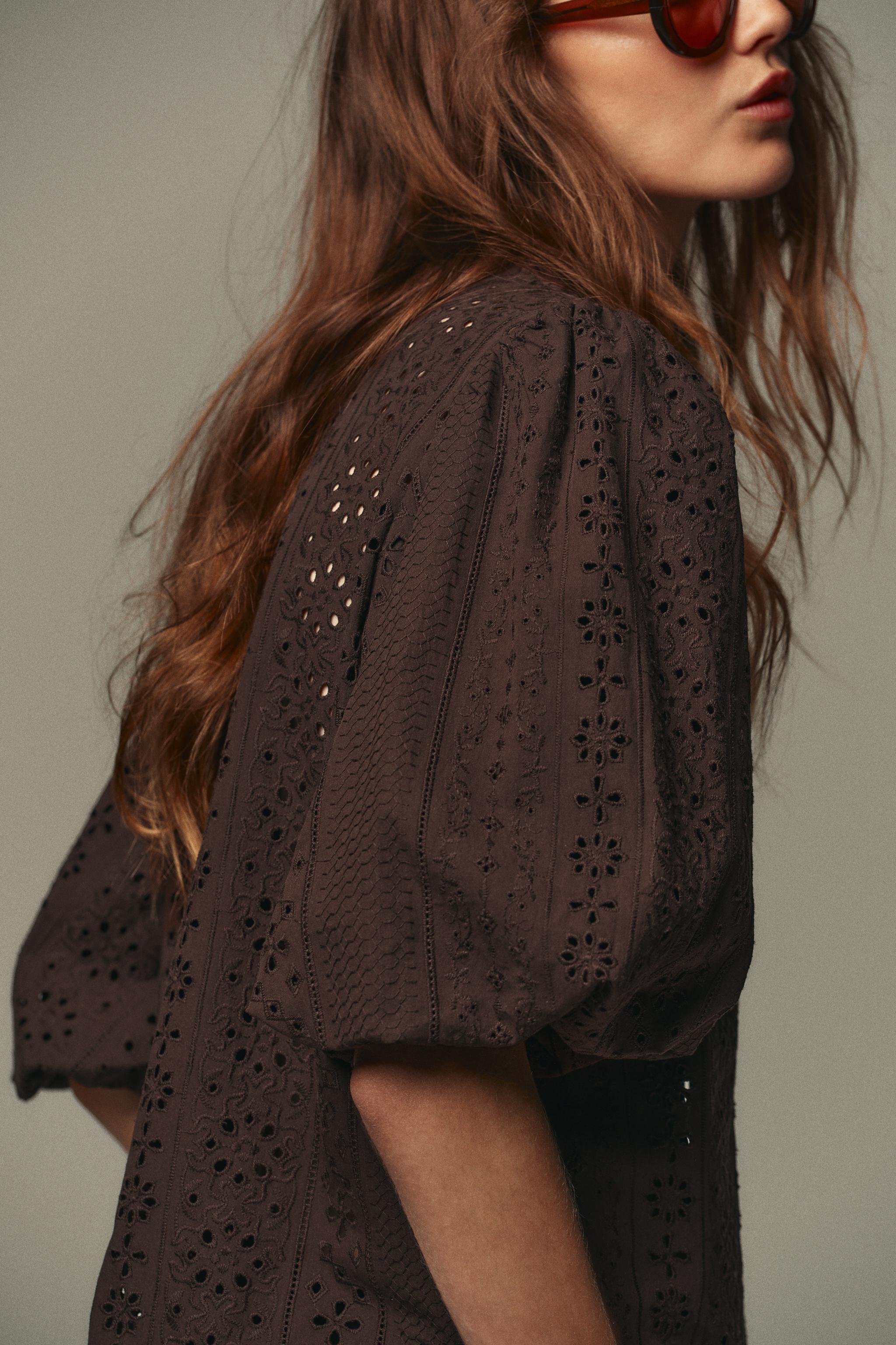 PUFF SLEEVE SHIRT WITH PERFORATED EMBROIDERY