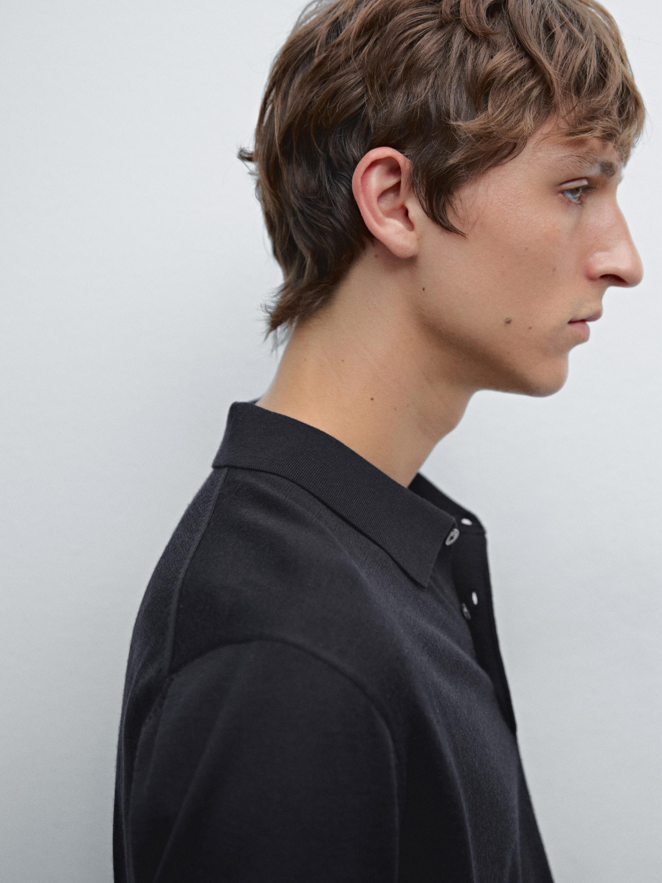 Short sleeve wool blend knit polo shirt