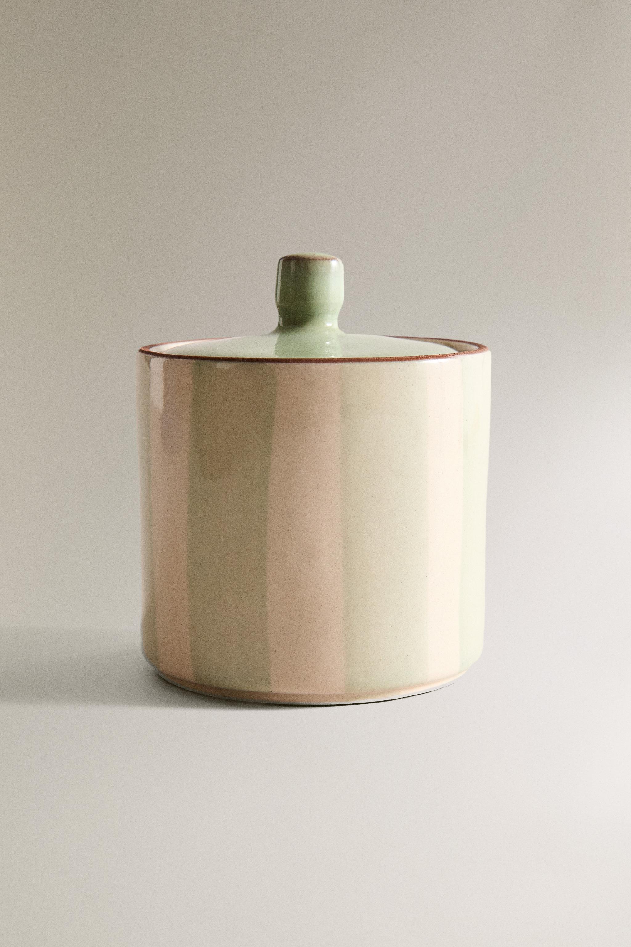 STRIPED CERAMIC BATHROOM JAR