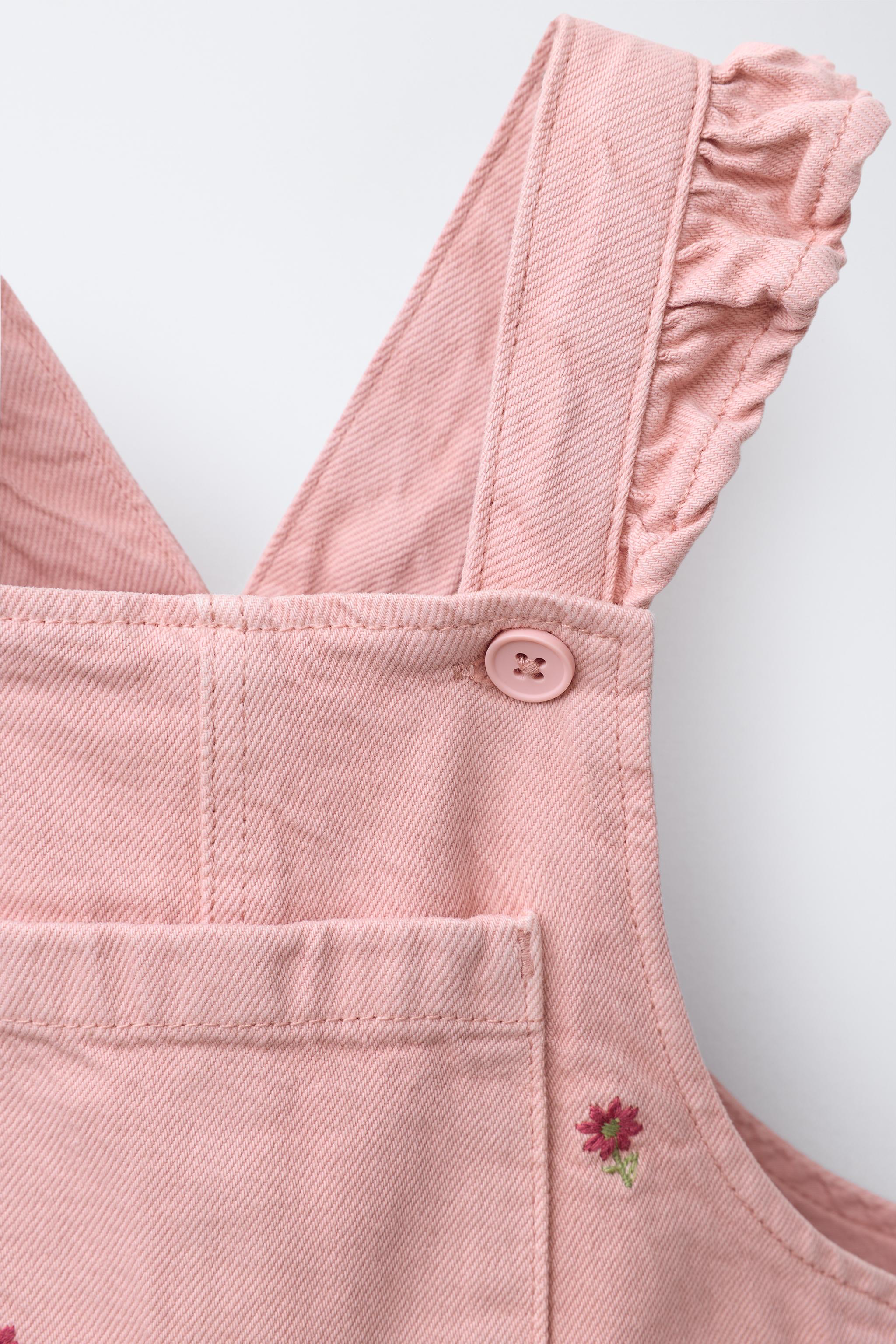 EMBROIDERED FLOWER TWILL OVERALLS