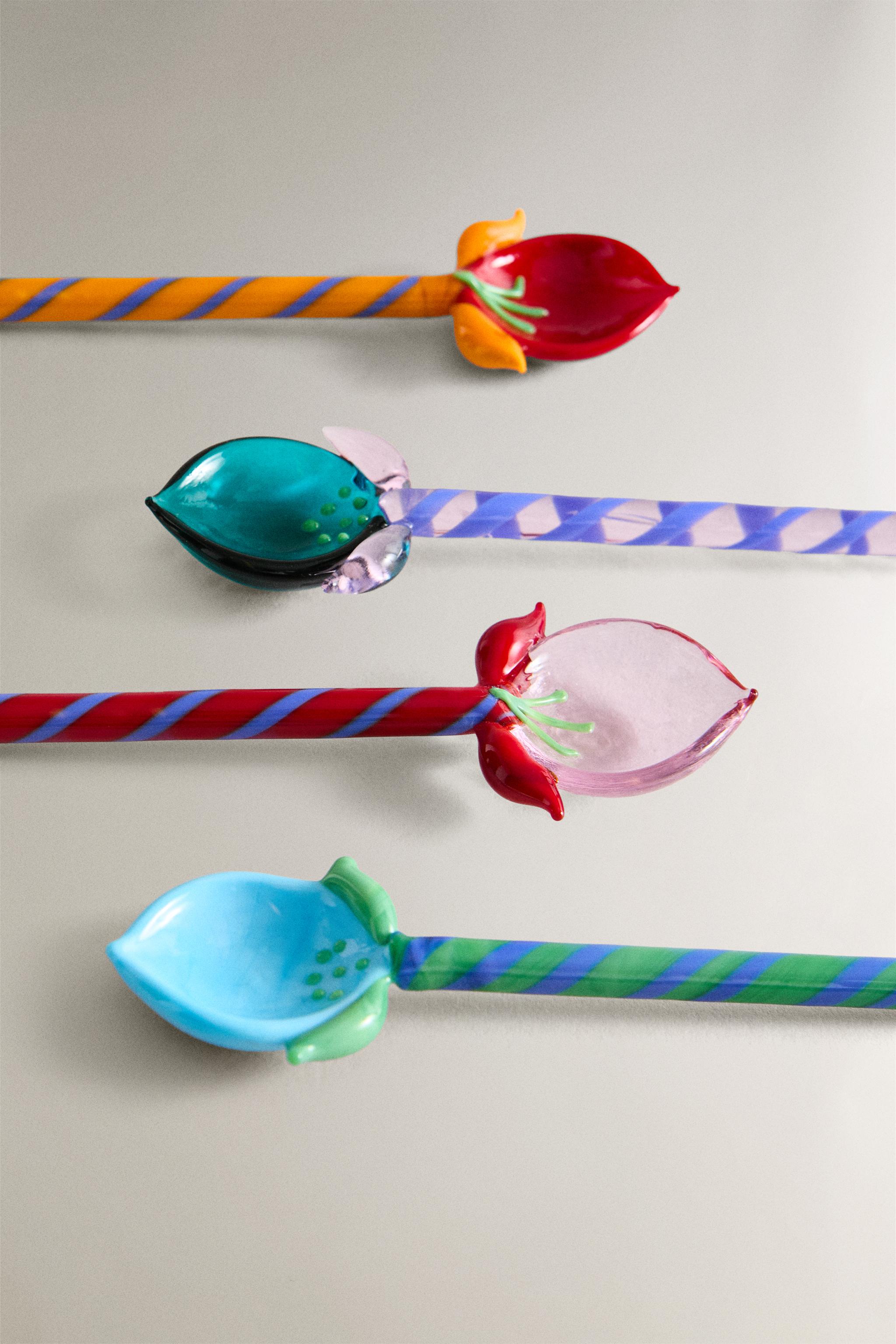 SET OF FLORAL GLASS DESSERT SPOONS (SET OF 4)