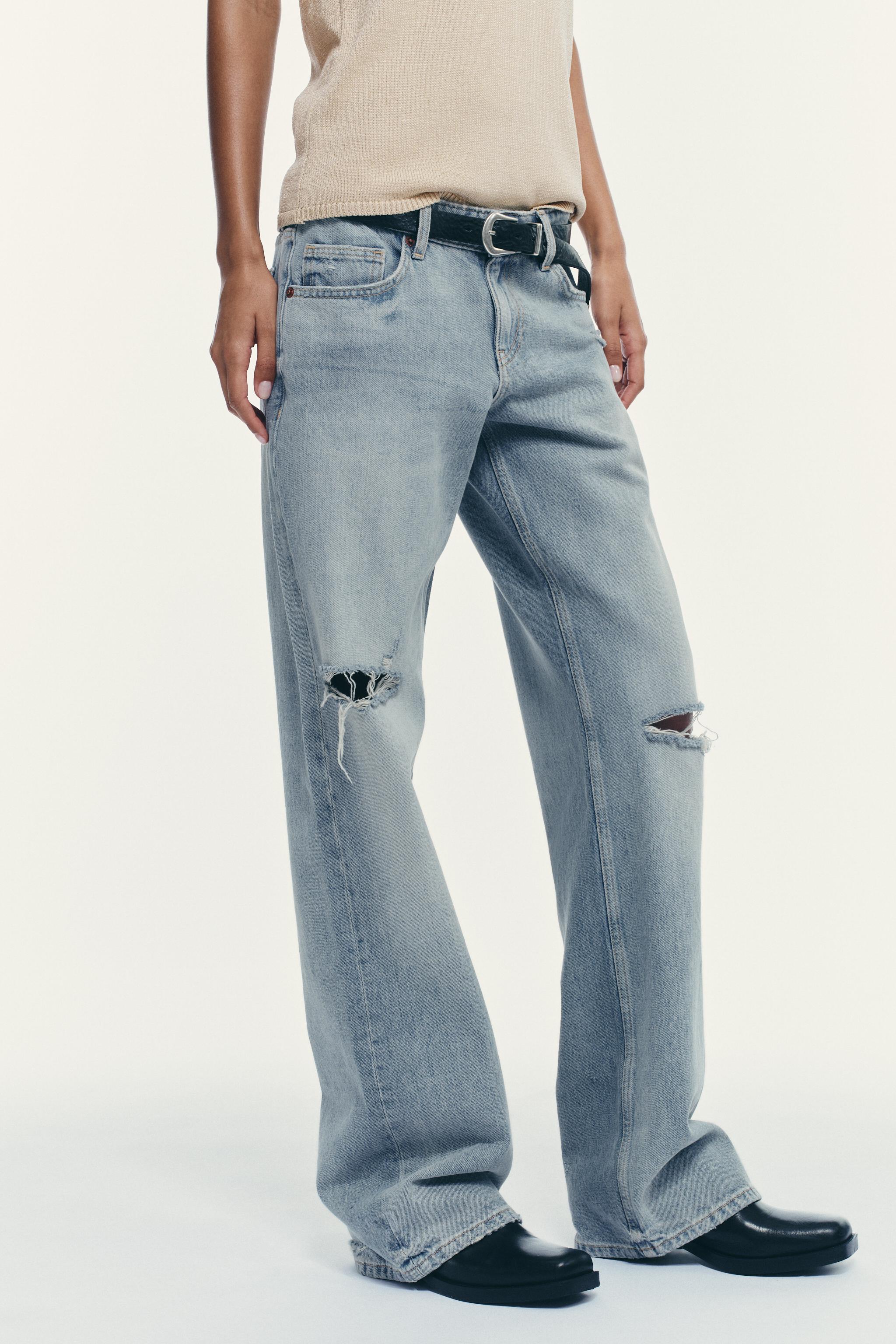 TRF LOW RISE RIPPED WIDE LEG JEANS