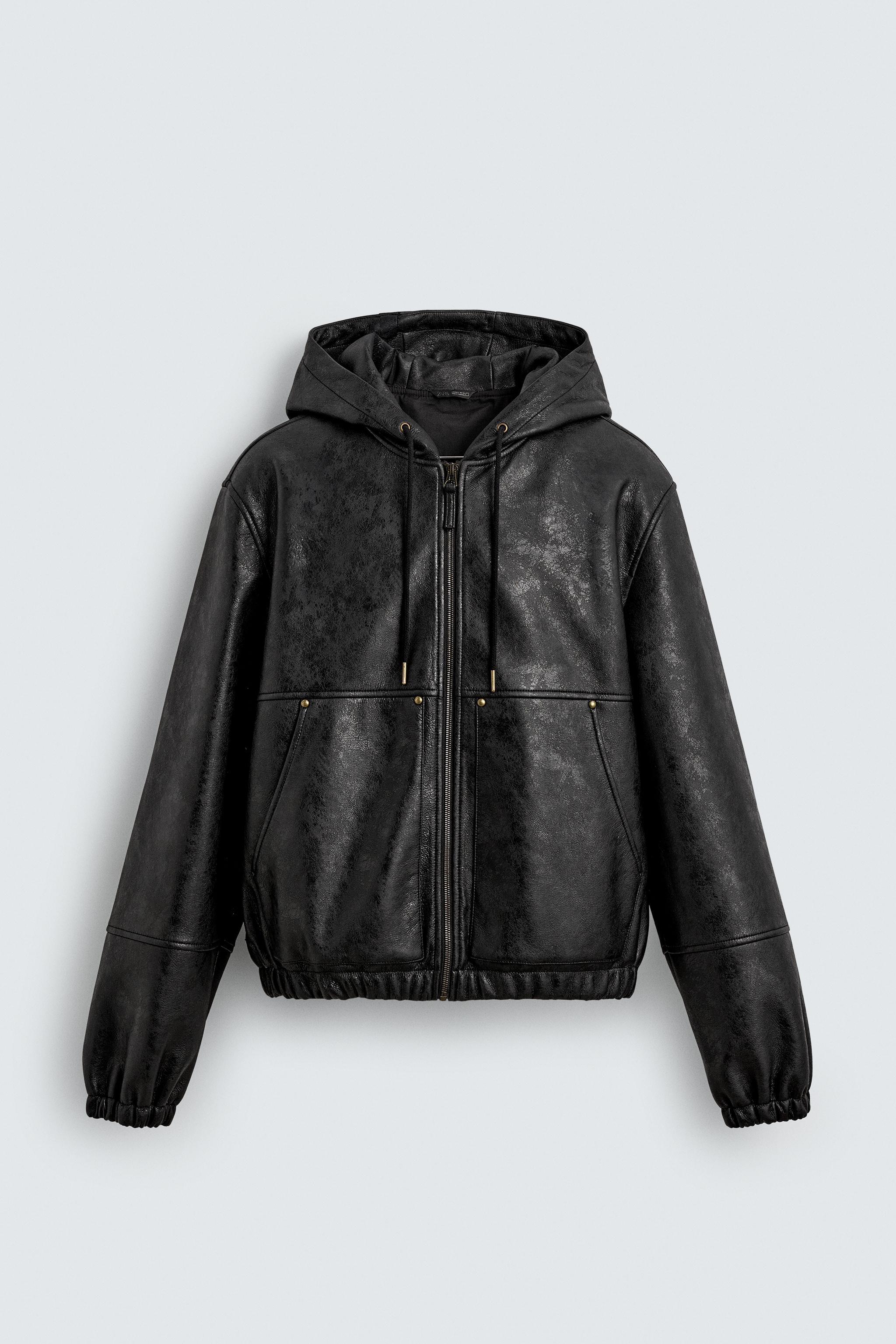 HOODIE FAUX LEATHER JACKET