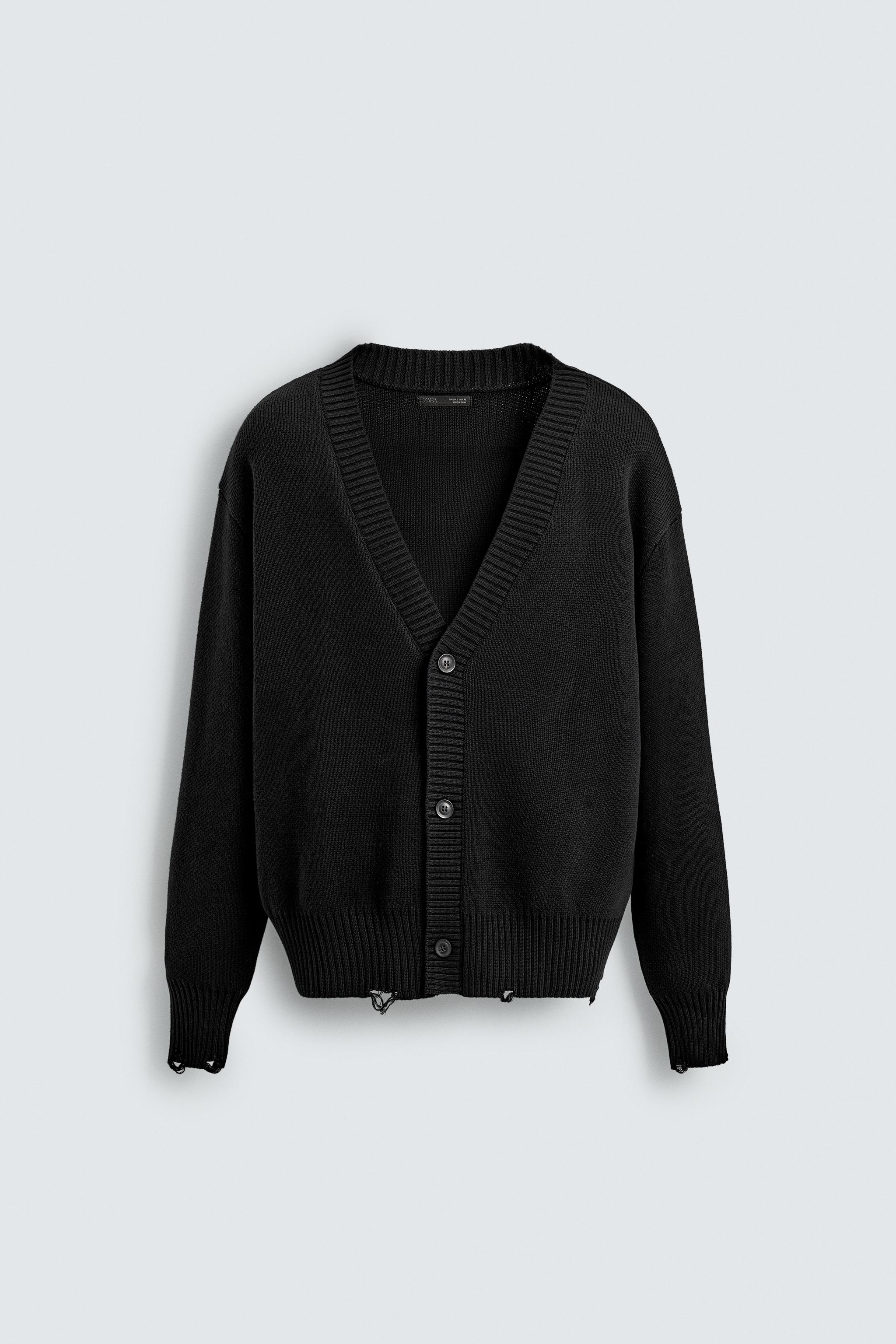 DISTRESSED RIBBED CARDIGAN