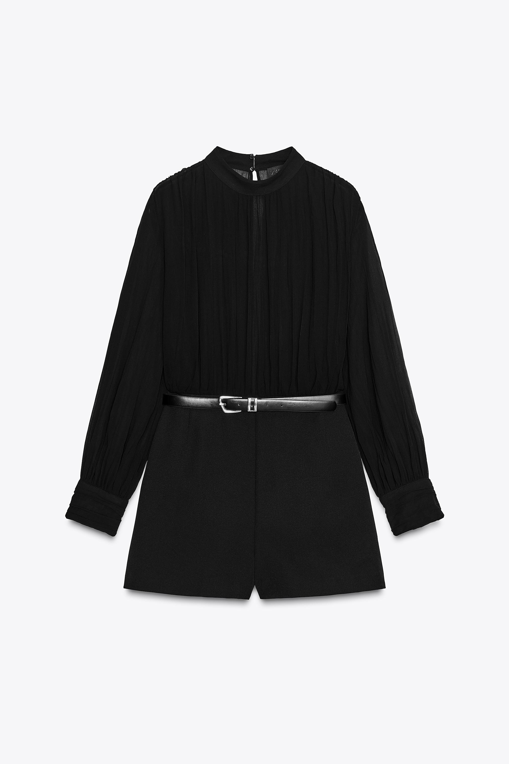 SEMI-SHEER COMBINATION JUMPSUIT WITH BELT