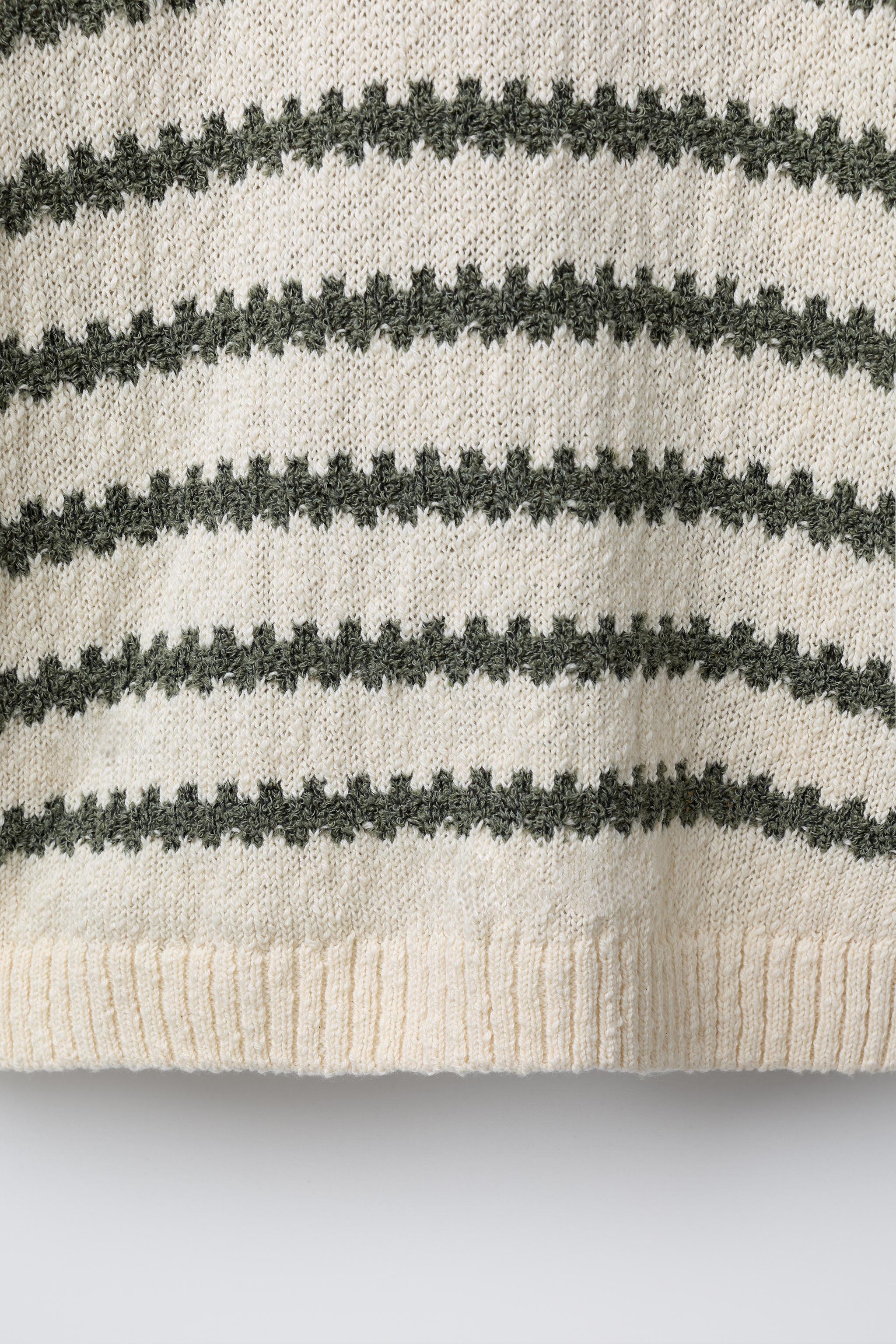 STRIPED CROCHET KNIT POLO SHIRT