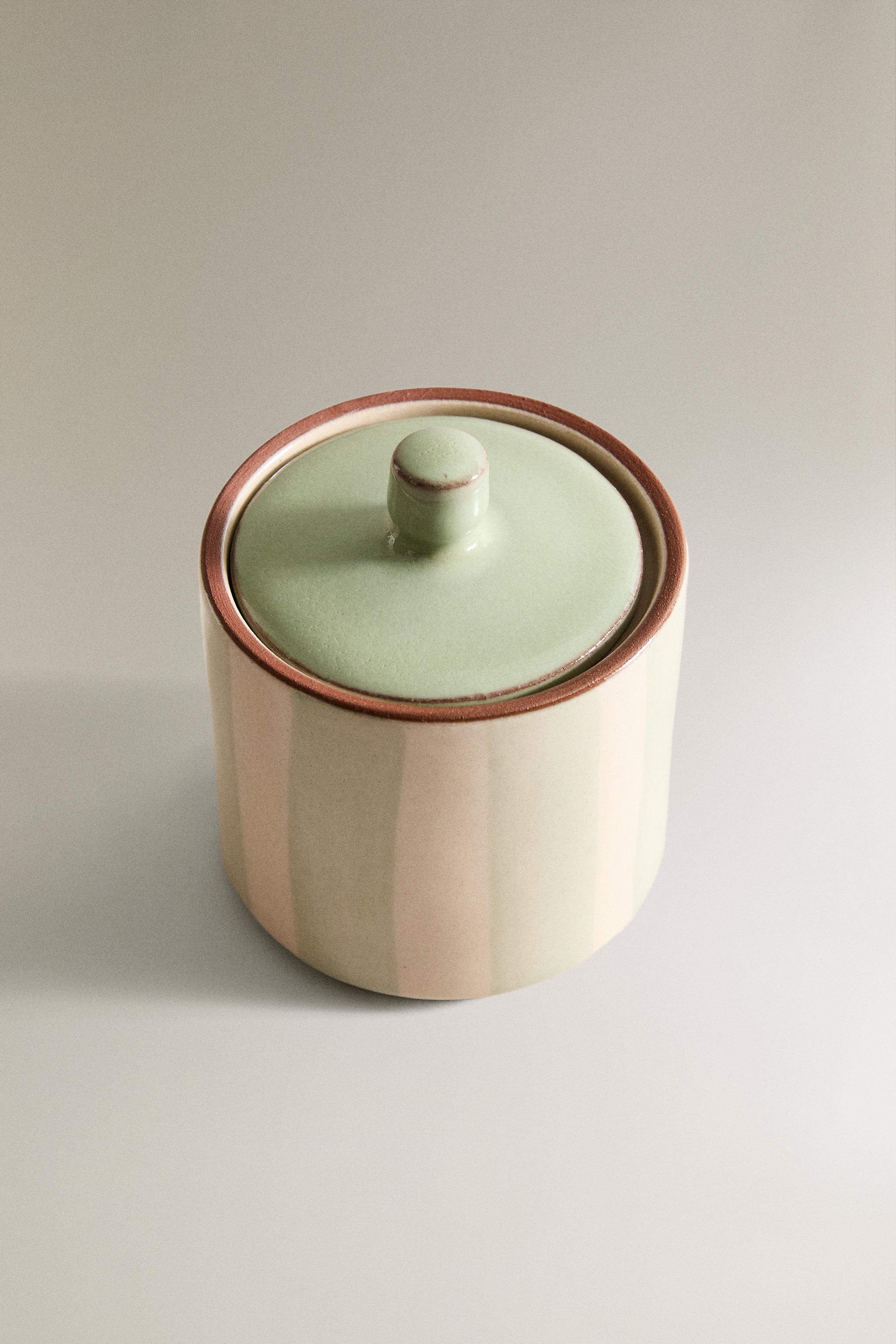 STRIPED CERAMIC BATHROOM JAR