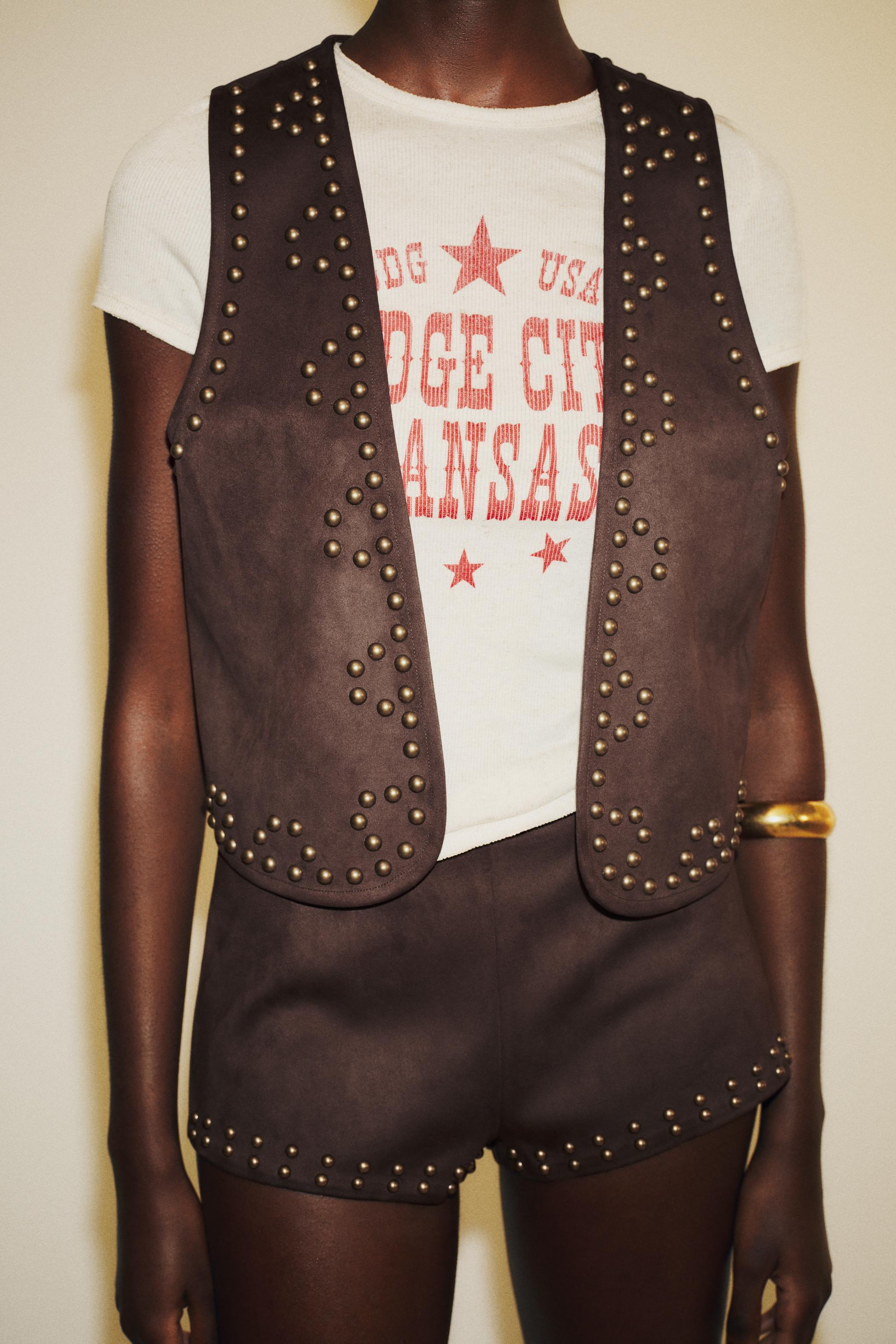 STUDDED FAUX SUEDE VEST