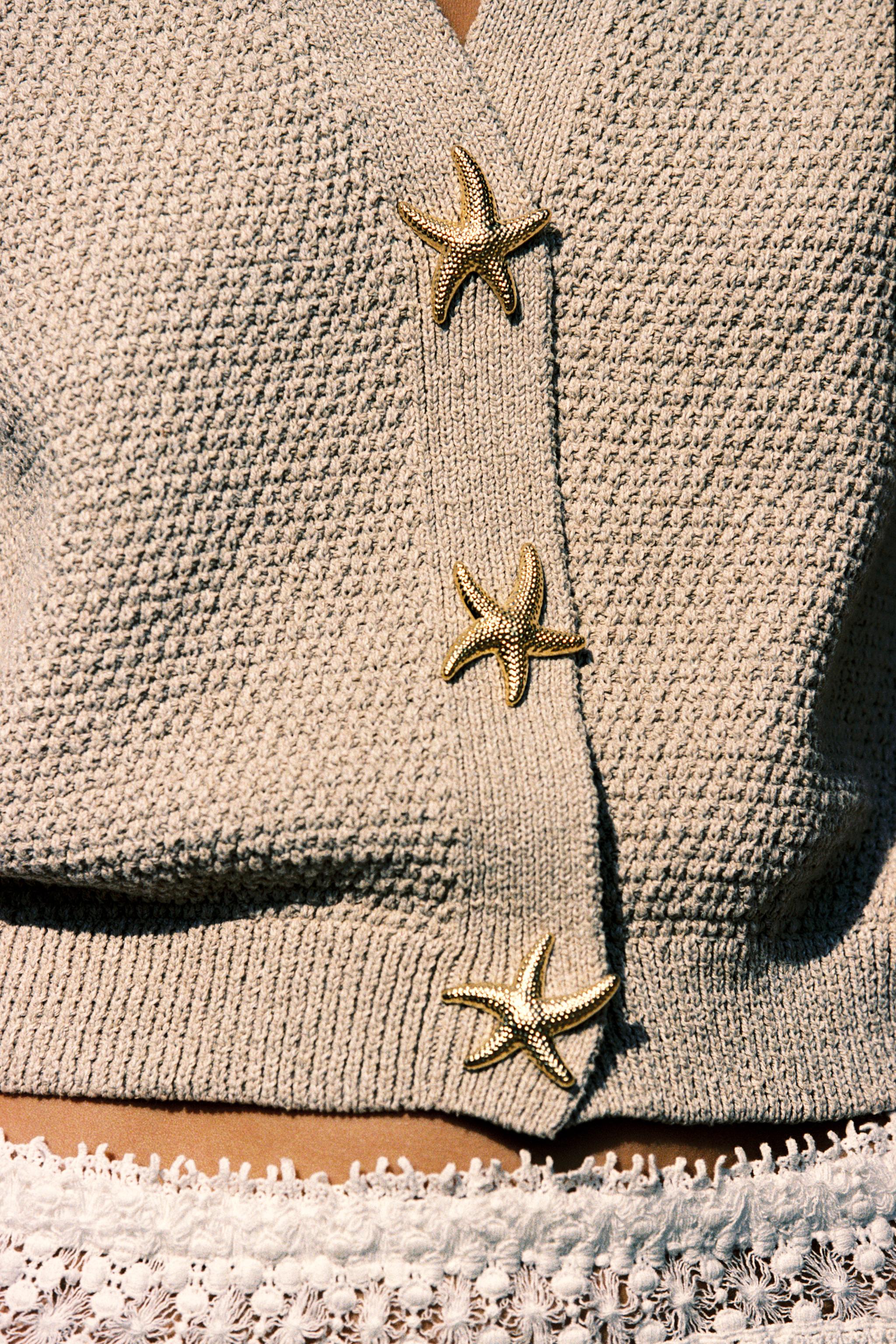 STAR BUTTON TEXTURED KNIT CARDIGAN