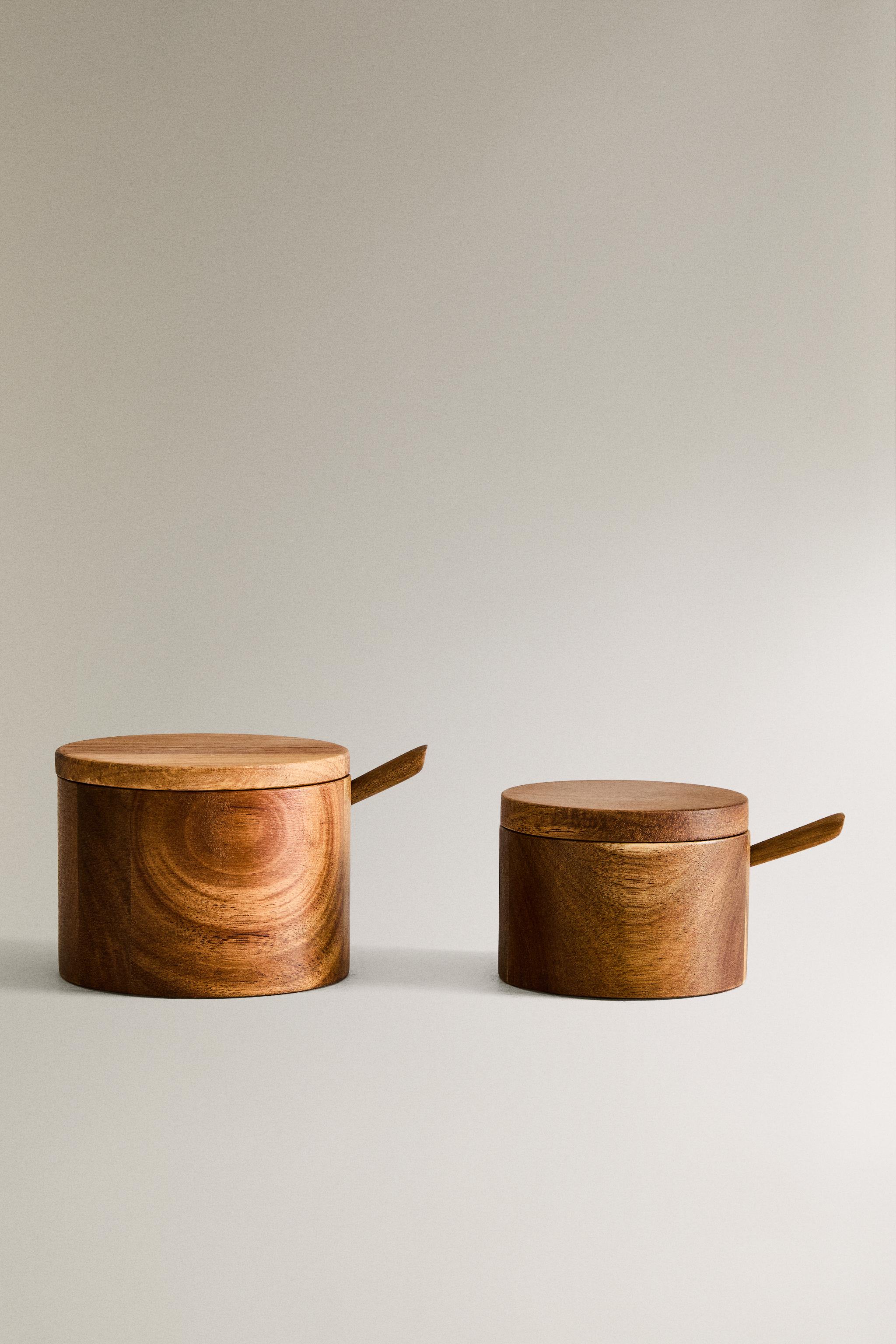 WOODEN SUGAR BOWL WITH SPOON