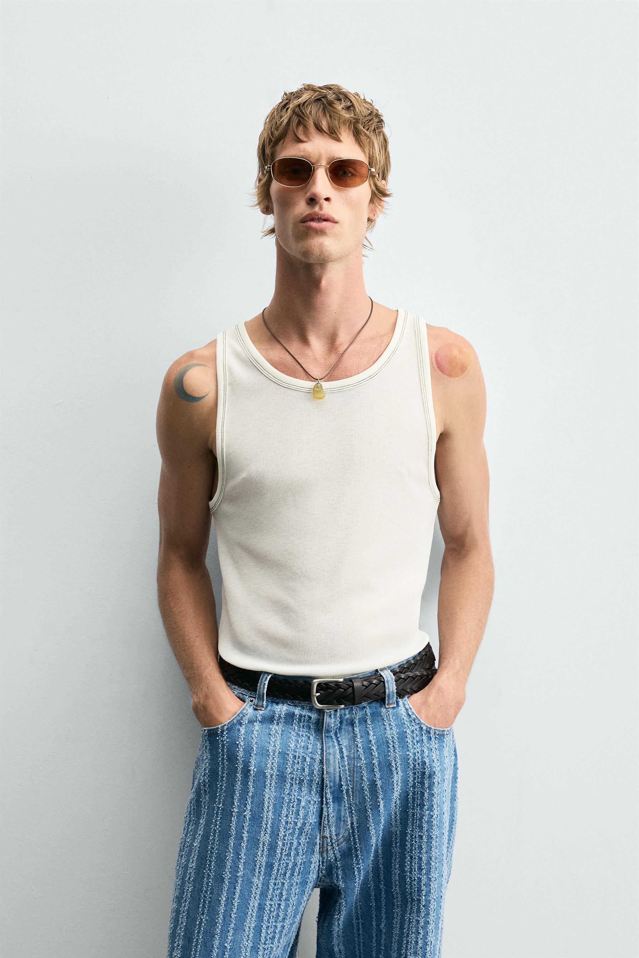 CONTRAST TOPSTITCHED TANK TOP