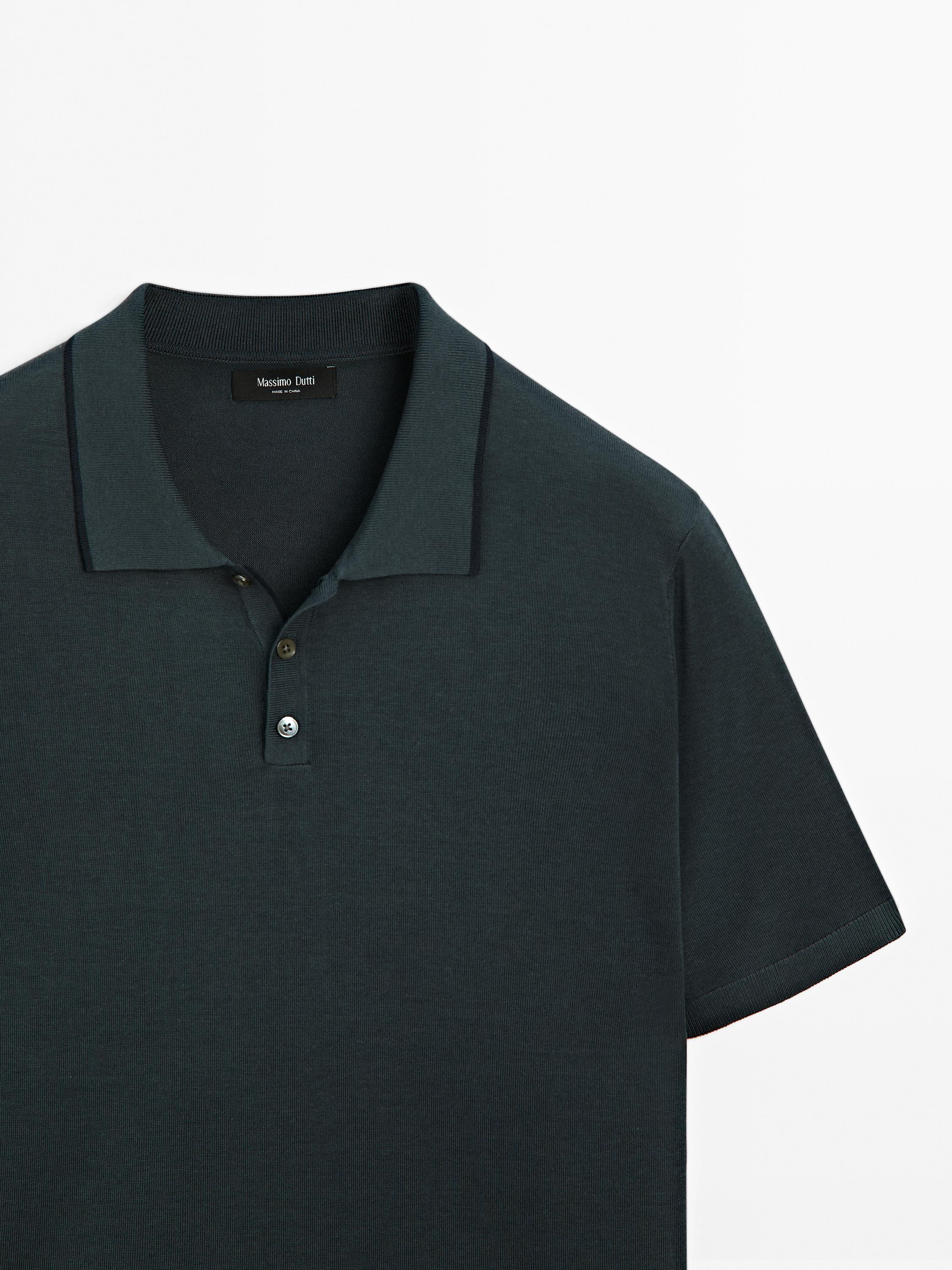 Knit polo shirt with coloured collar detail