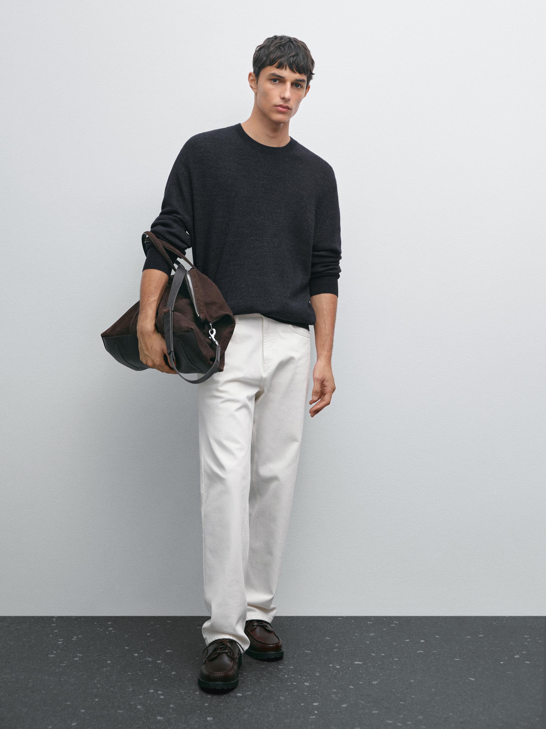 Denim-effect knit sweater