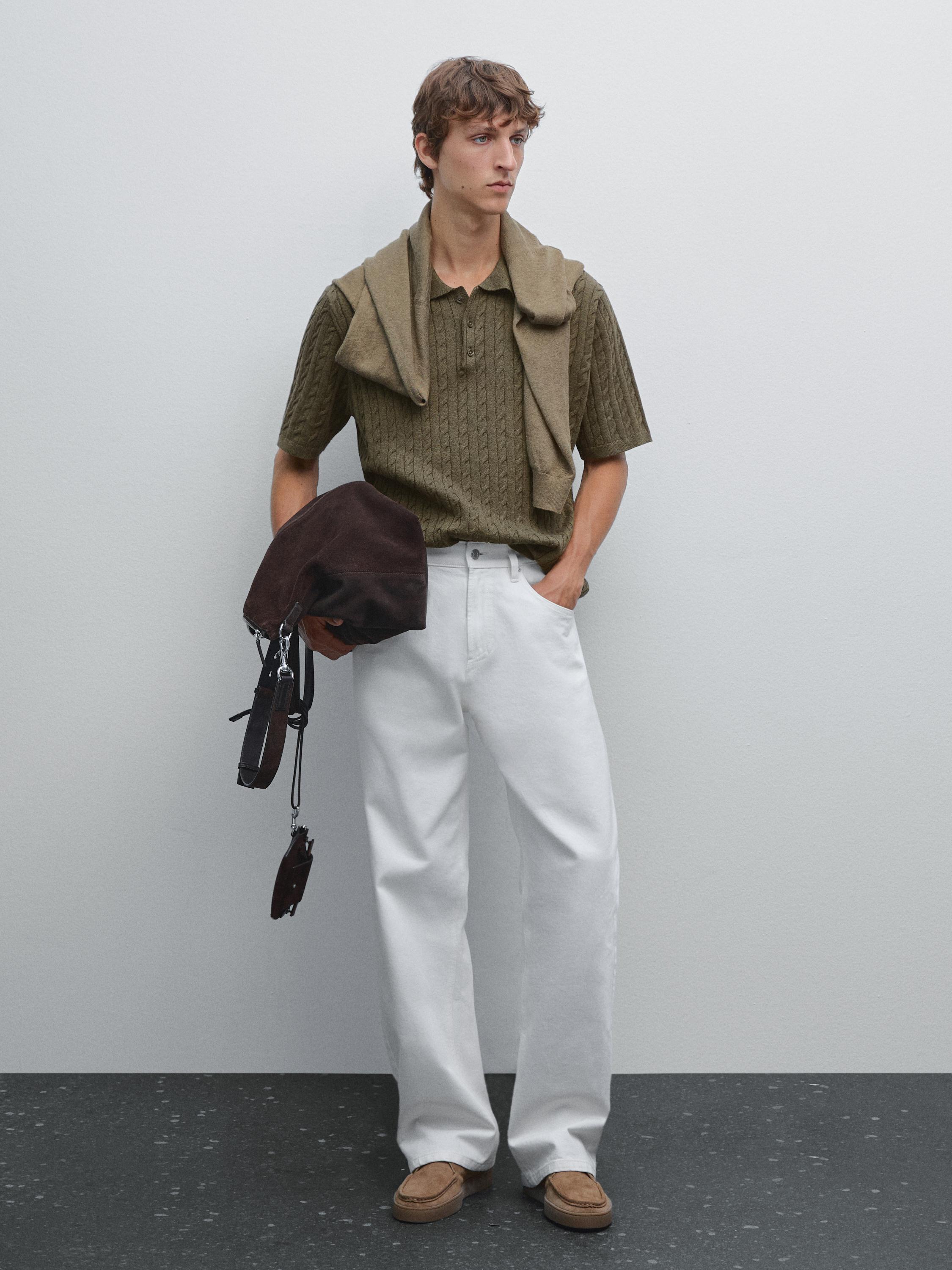 Cable-knit polo shirt