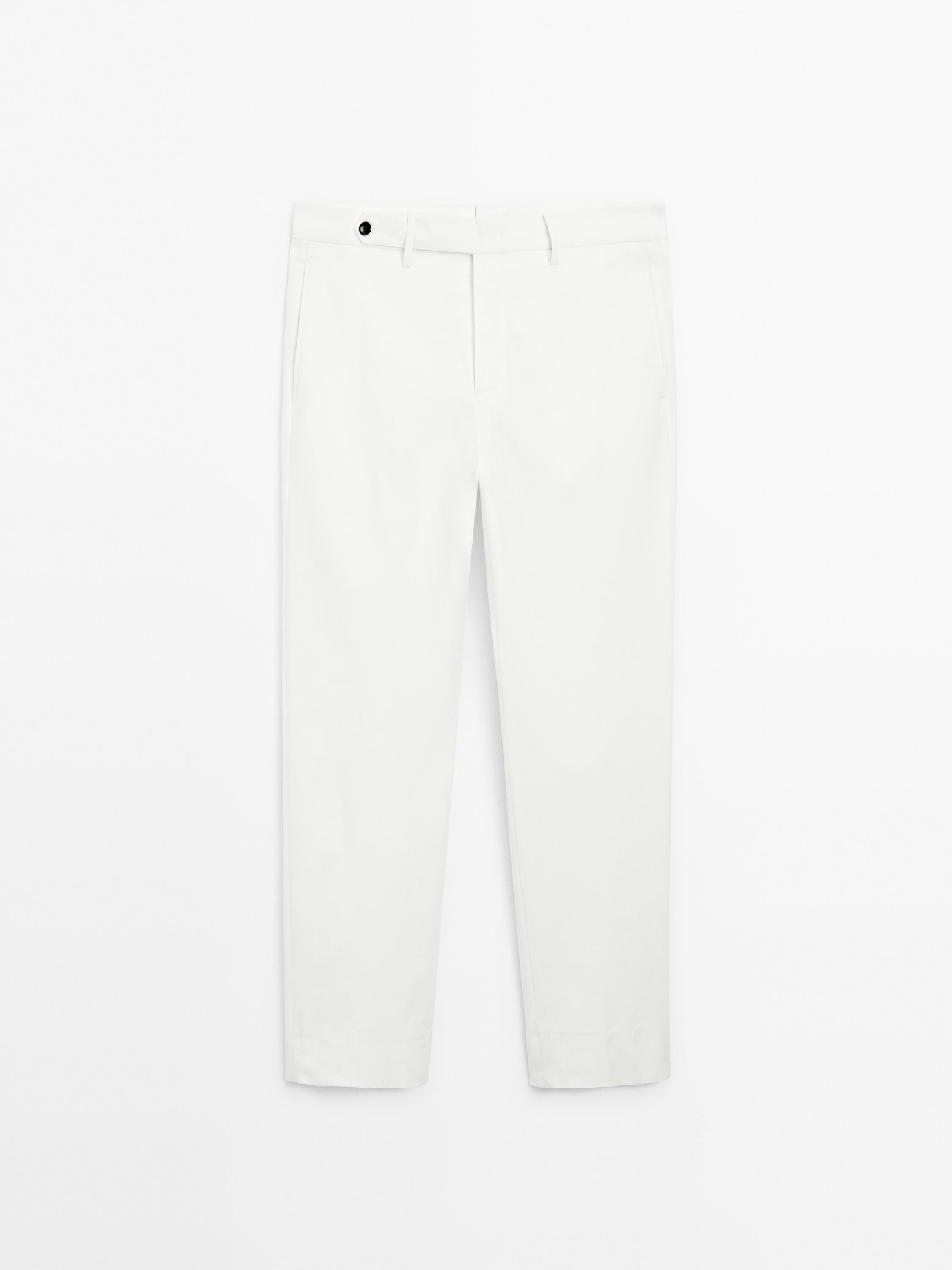 Cotton blend slim fit trousers