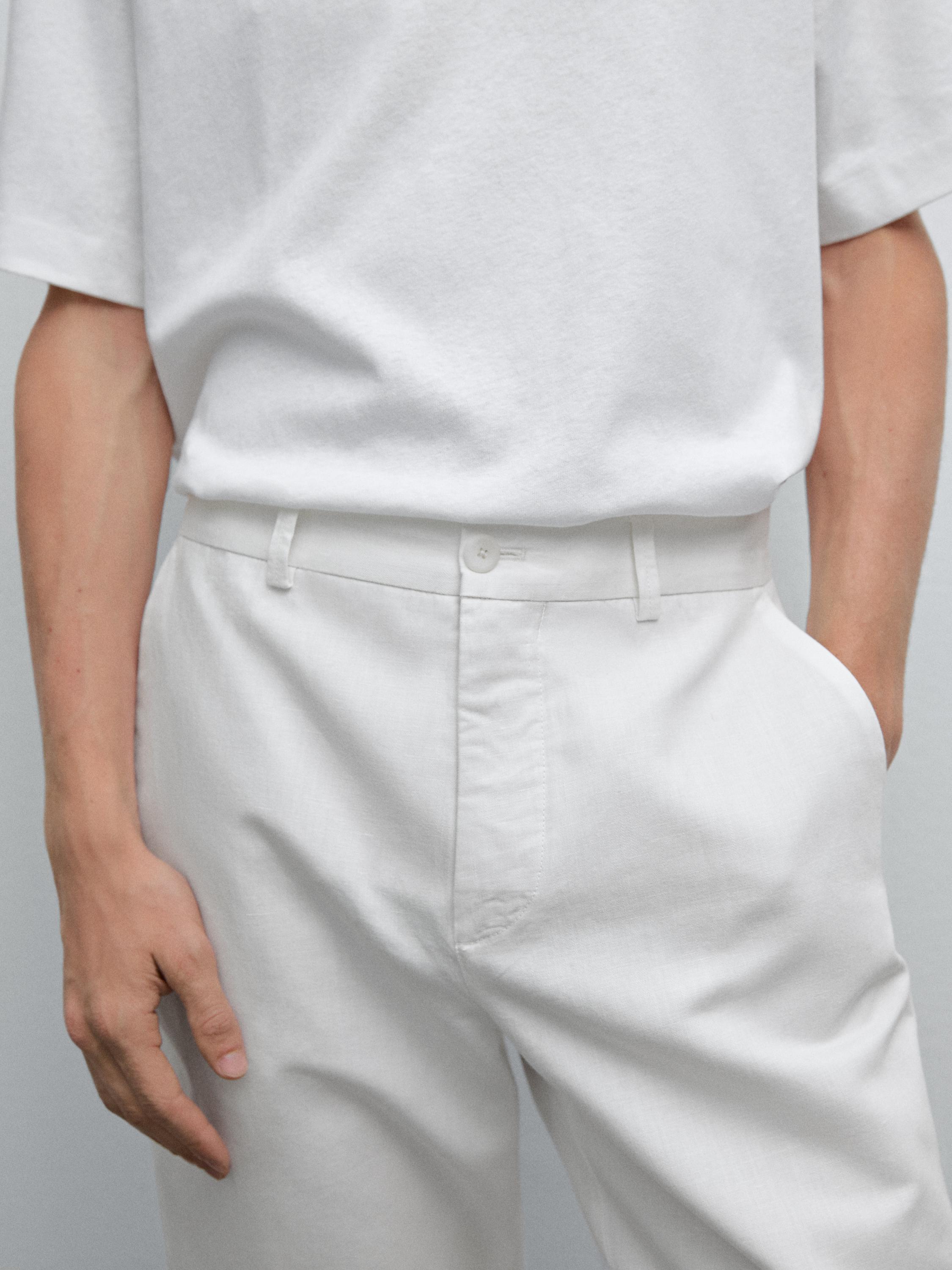 Cotton and linen blend tapered fit trousers