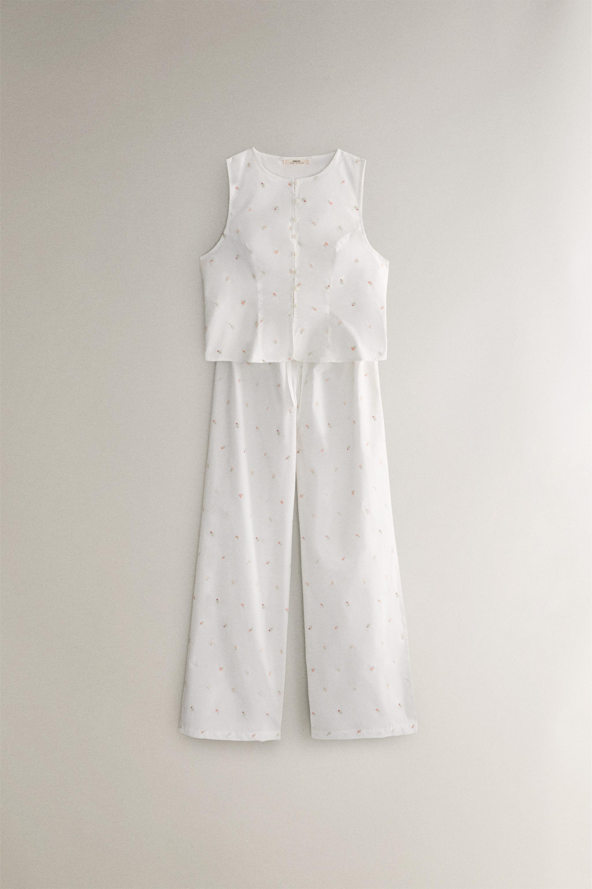 EMBROIDERED COTTON TOP WITH LILIES