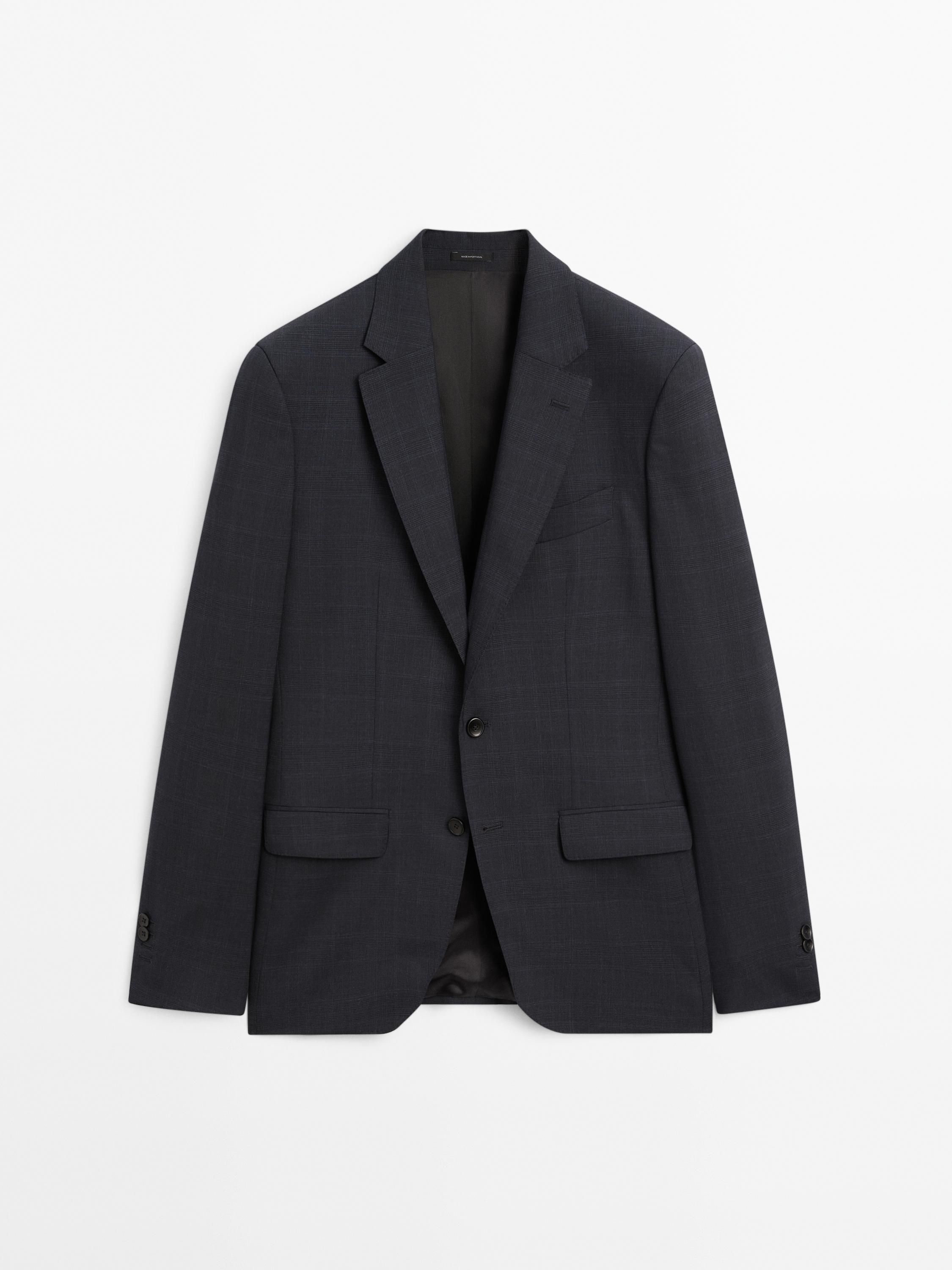 100% wool check suit blazer