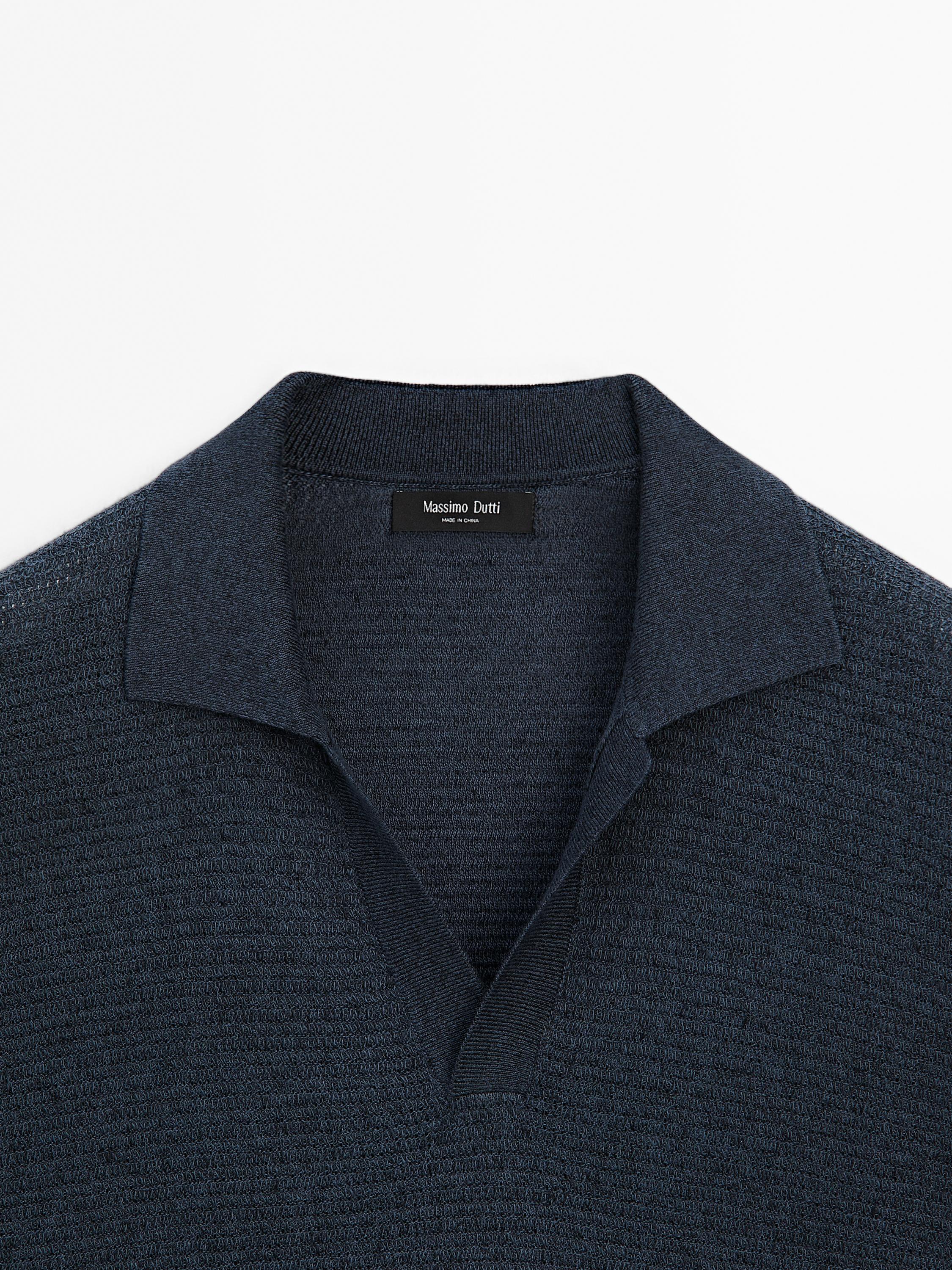 Linen and cotton knit polo shirt