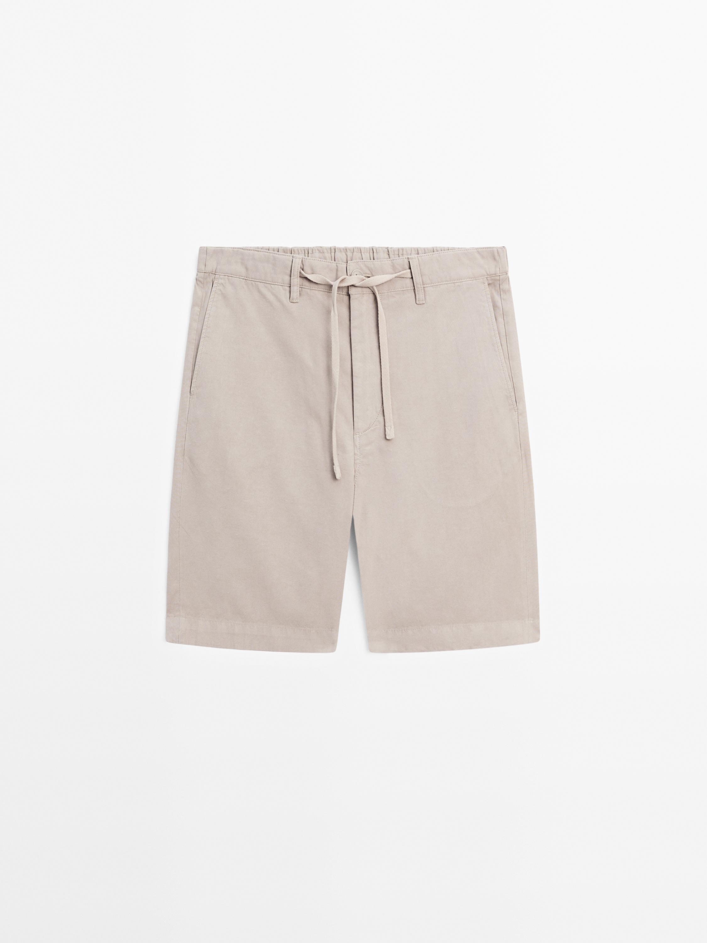 Cotton blend semi-jogger Bermuda shorts