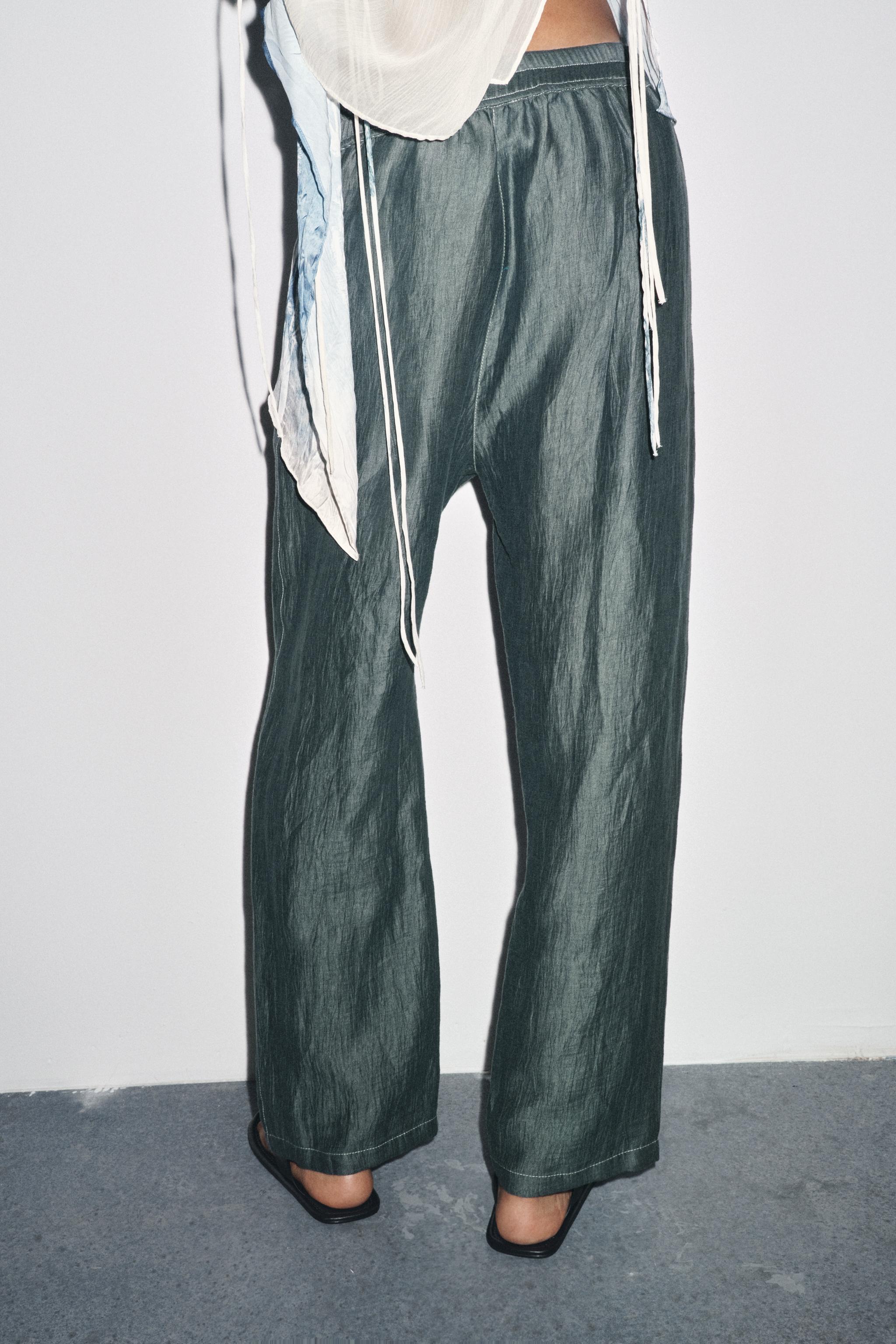 LINEN PANTS WITH CONTRAST STITCHING