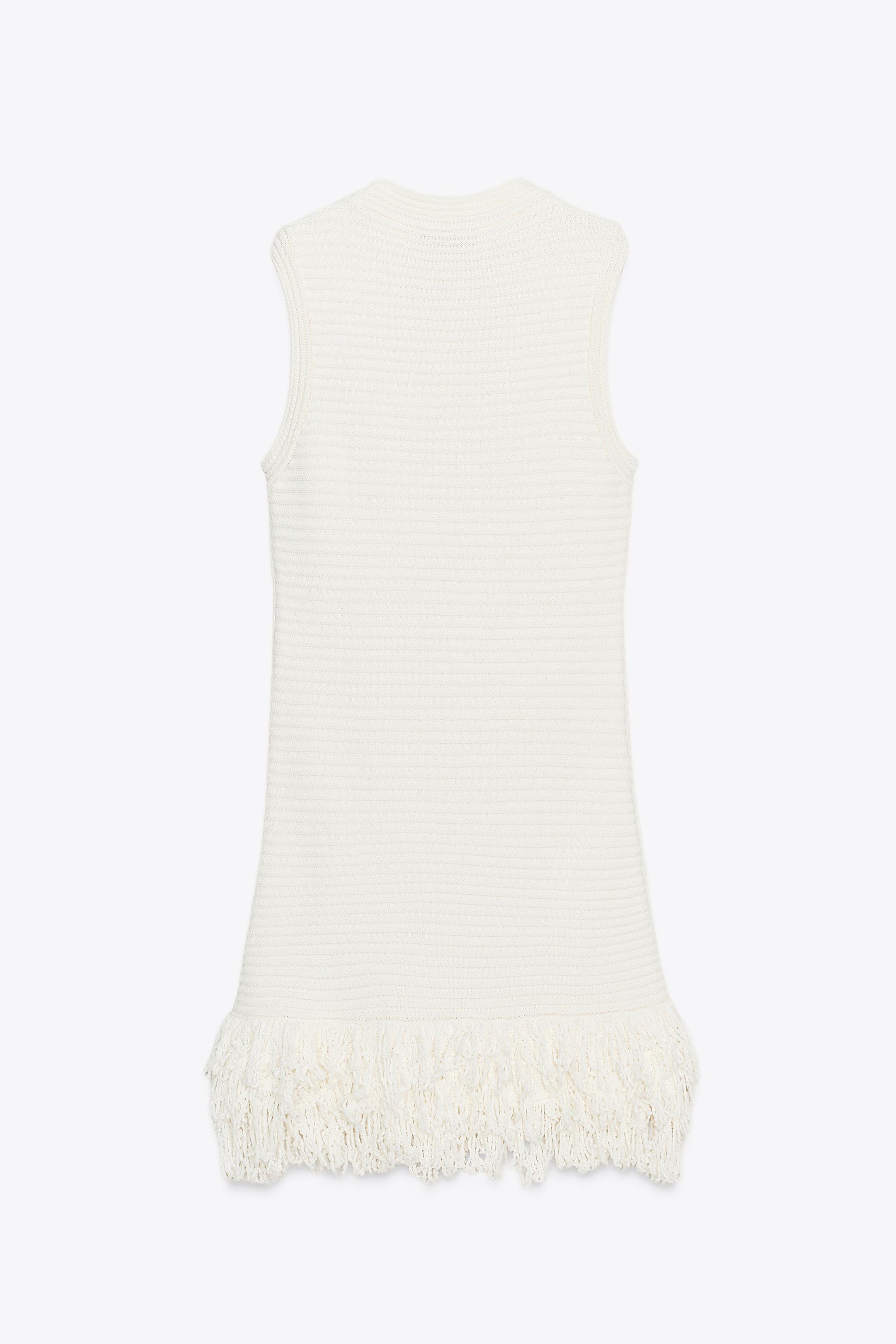 CHECKERED KNIT DRESS WITH FRINGE