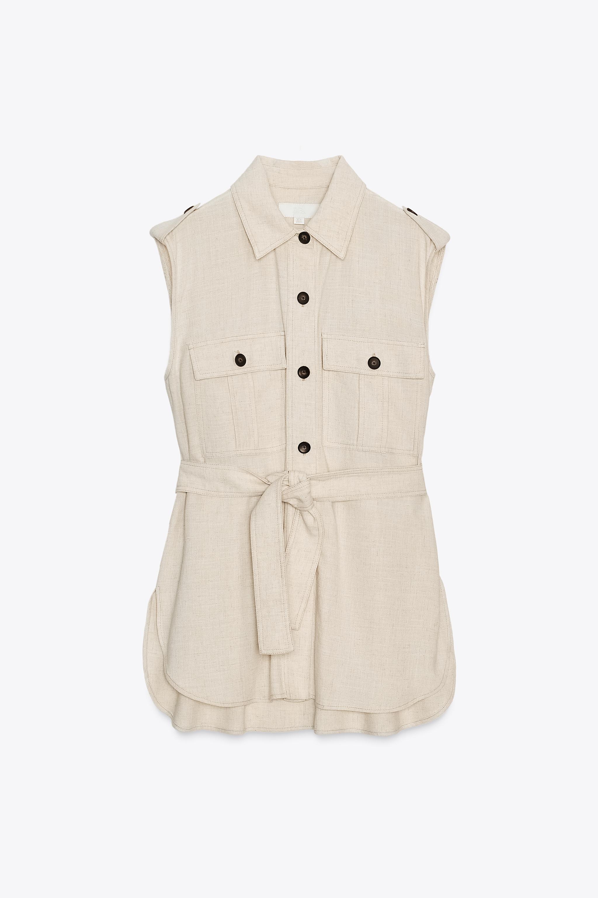 LINEN BELTED LONG VEST