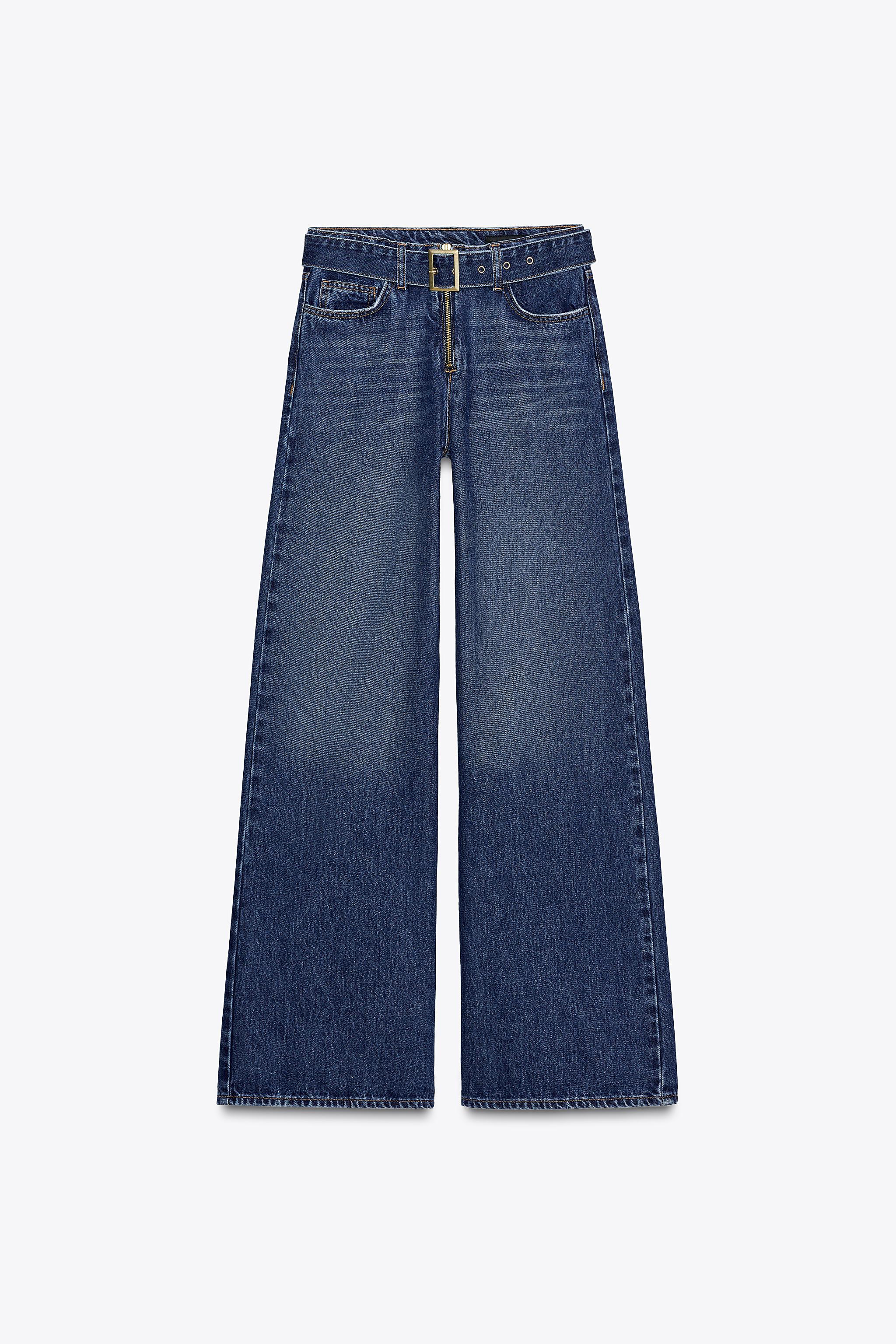 MID-RISE BELTED WIDE LEG JEANS