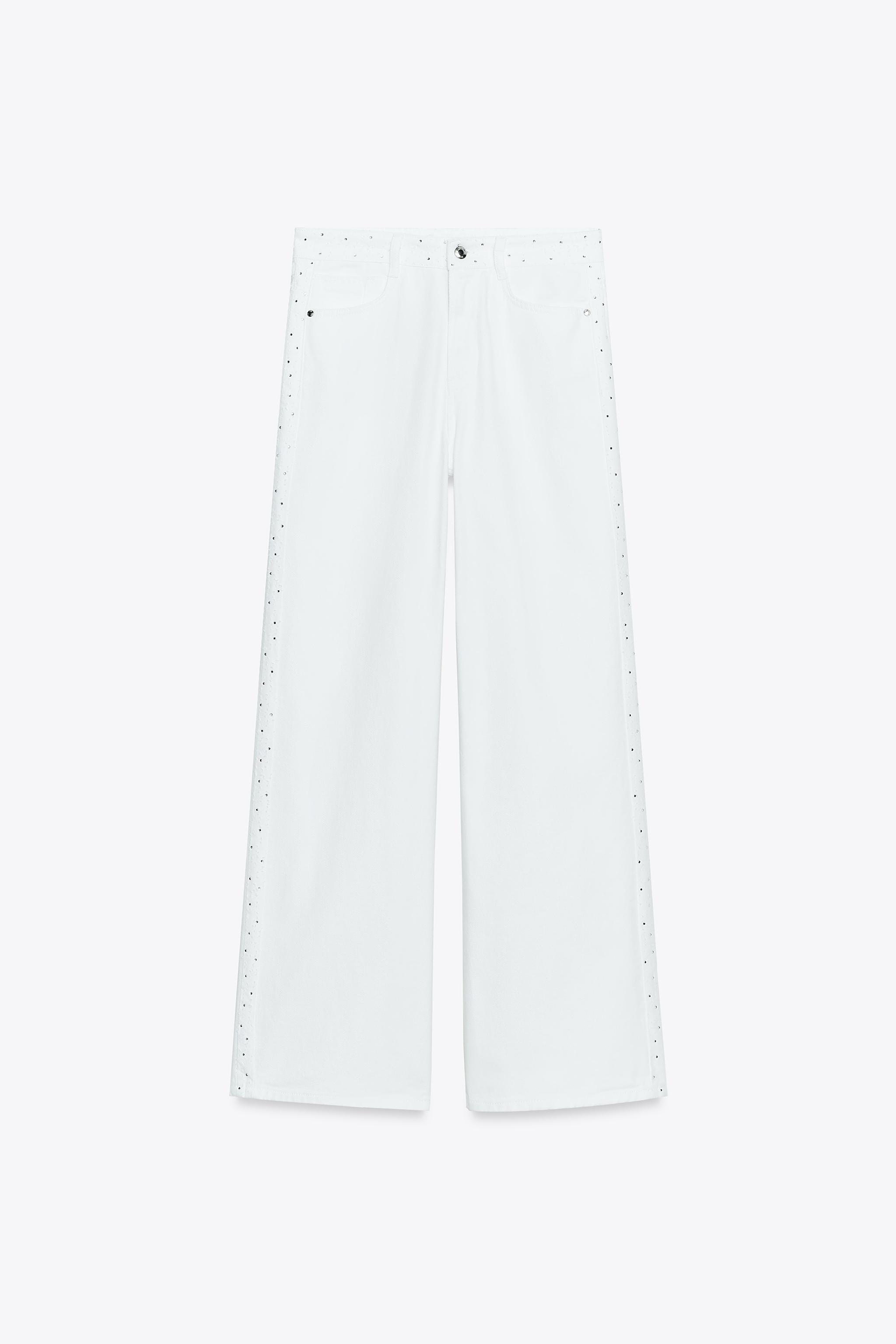 Z1975 HIGH RISE WIDE LEG RHINESTONE JEANS