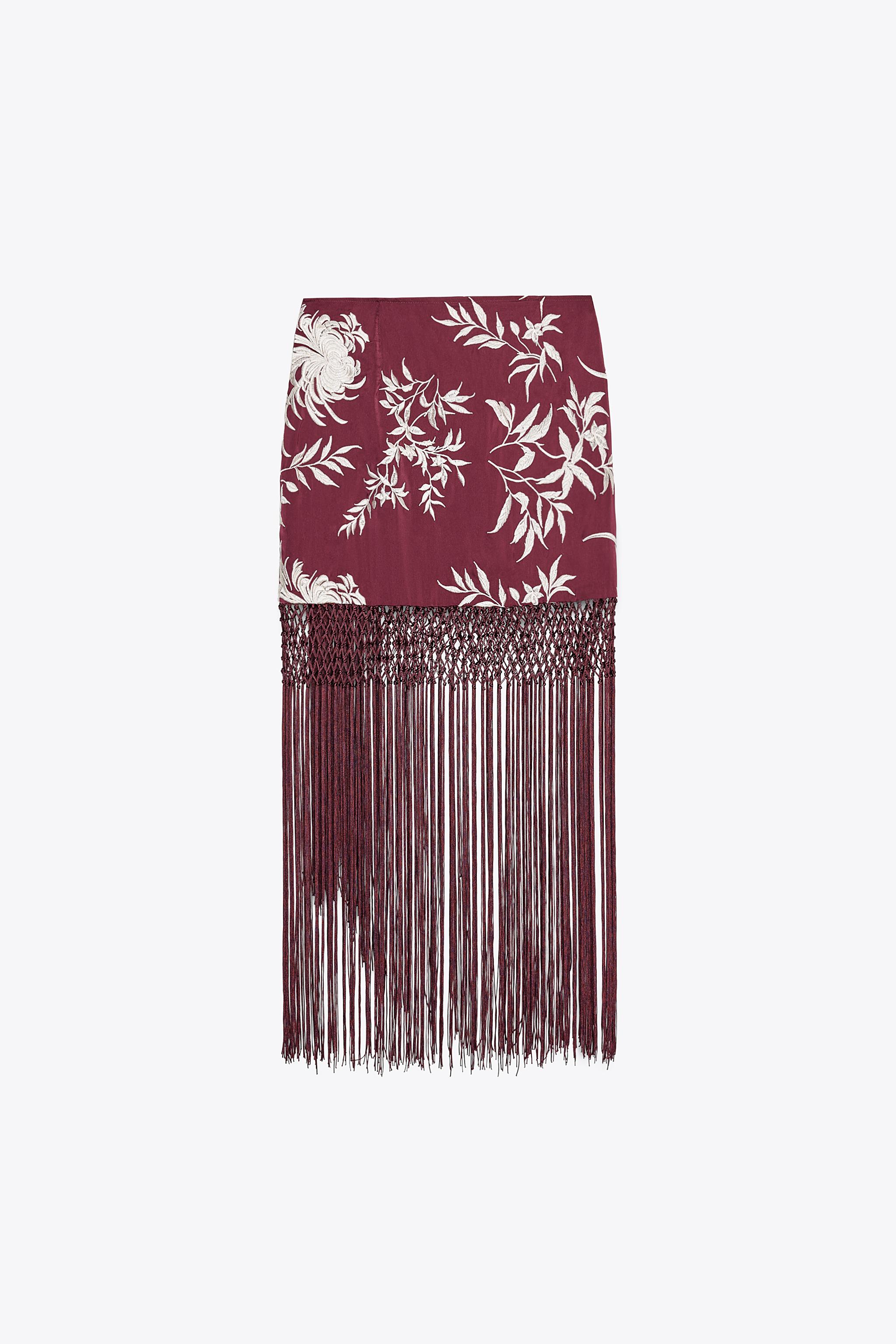 EMBROIDERED FRINGED WRAP SKIRT