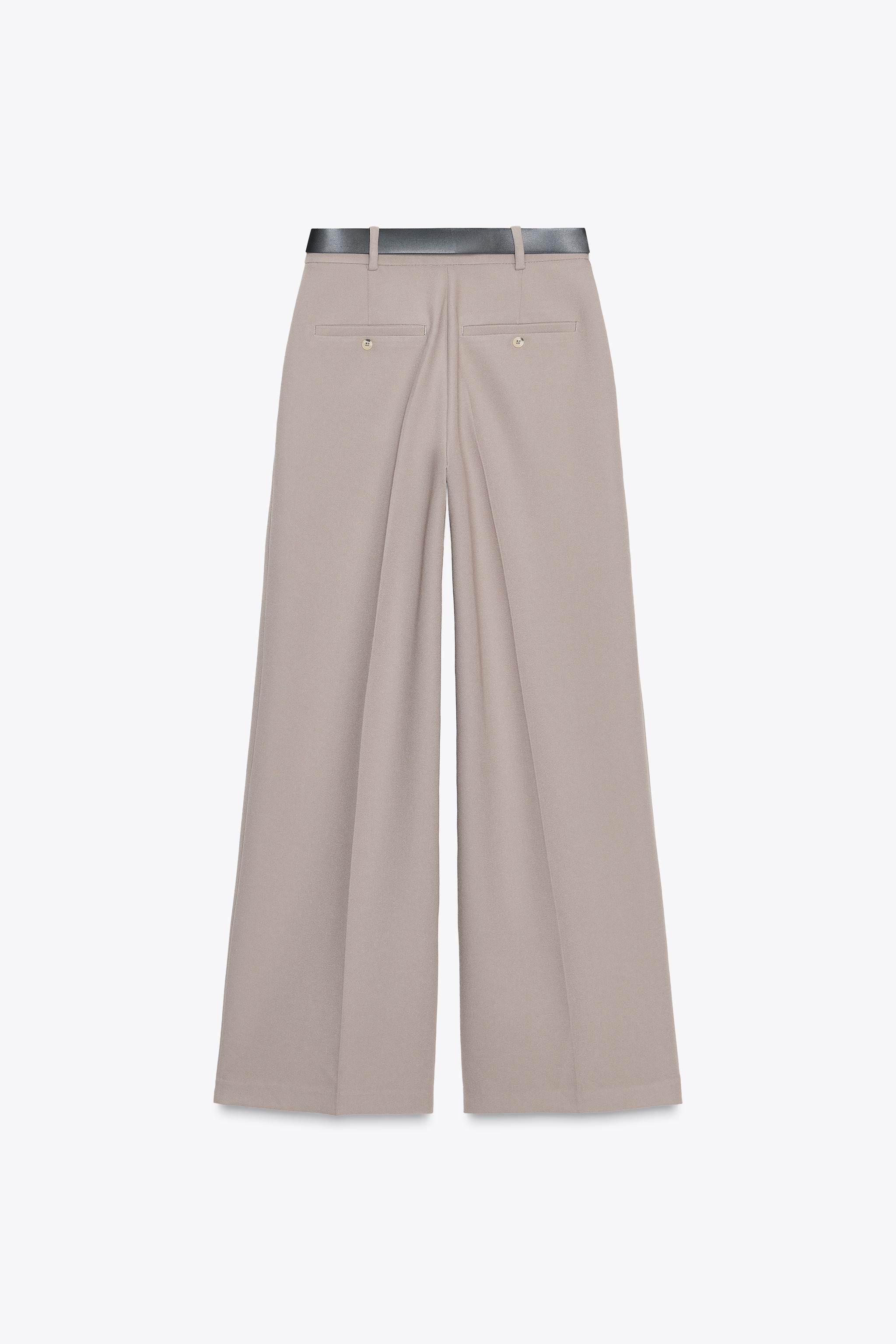 STRAIGHT LEG PLEATED BELTED PANTS