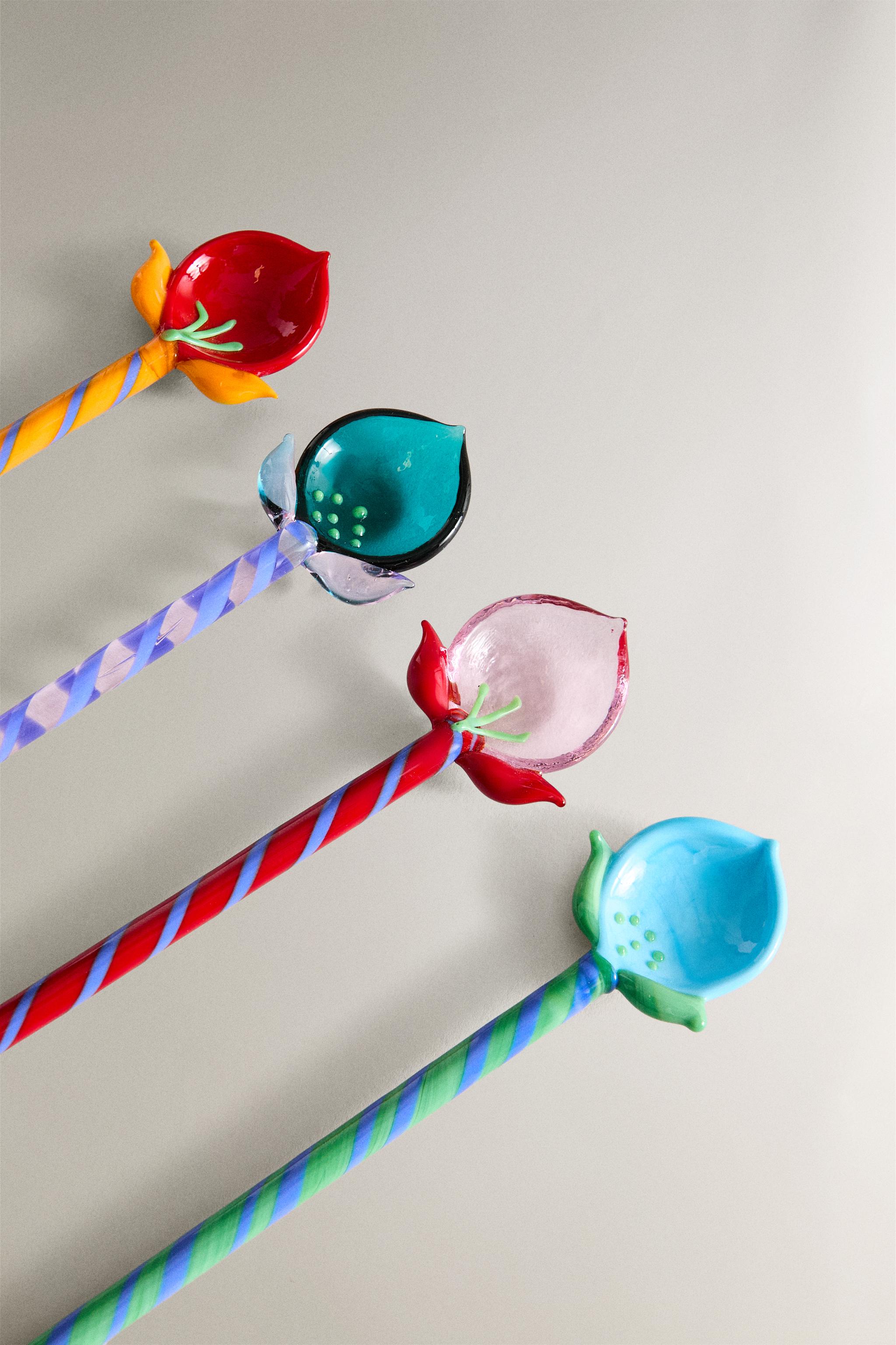 SET OF FLORAL GLASS DESSERT SPOONS (SET OF 4)