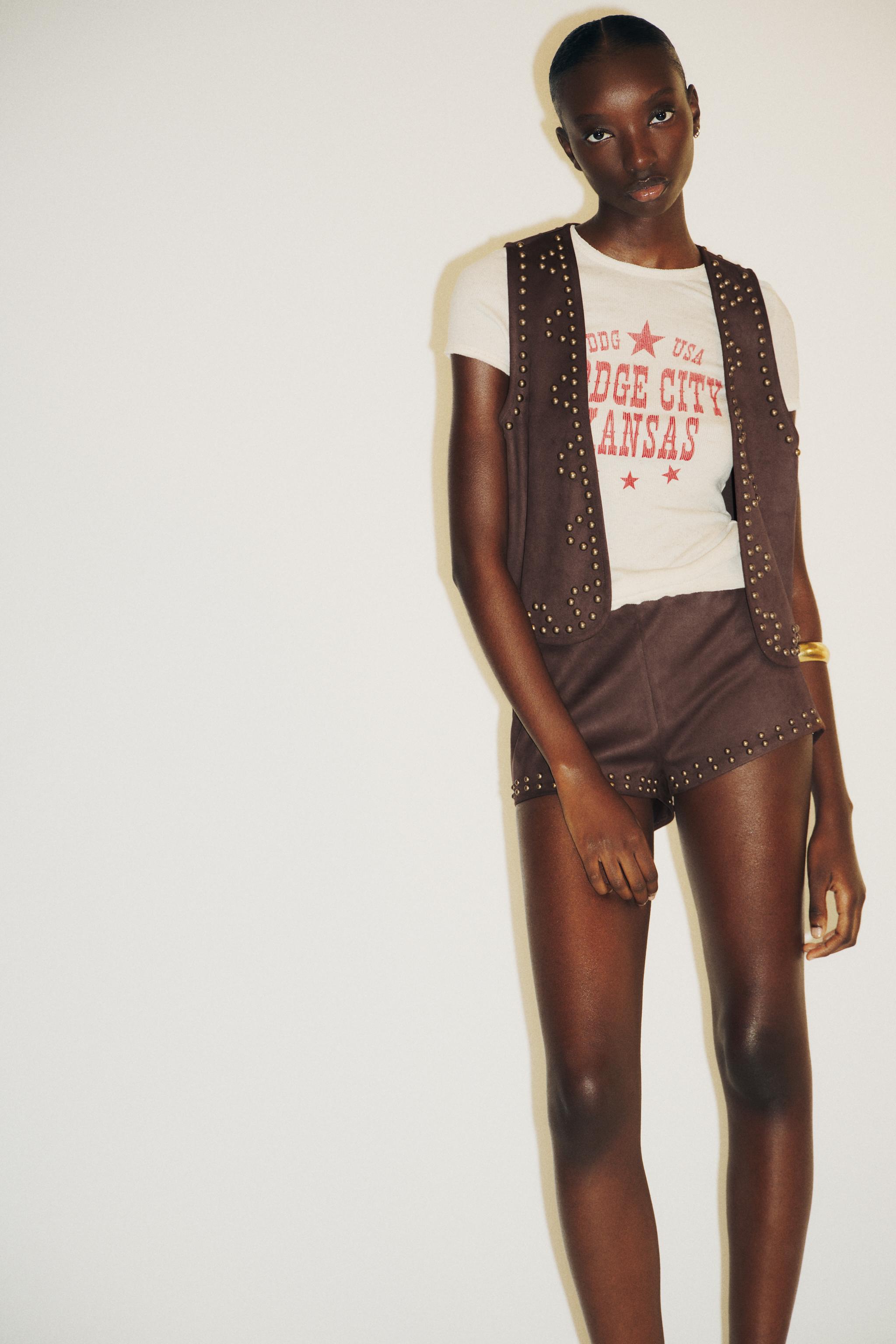 FAUX SUEDE STUDDED SHORTS