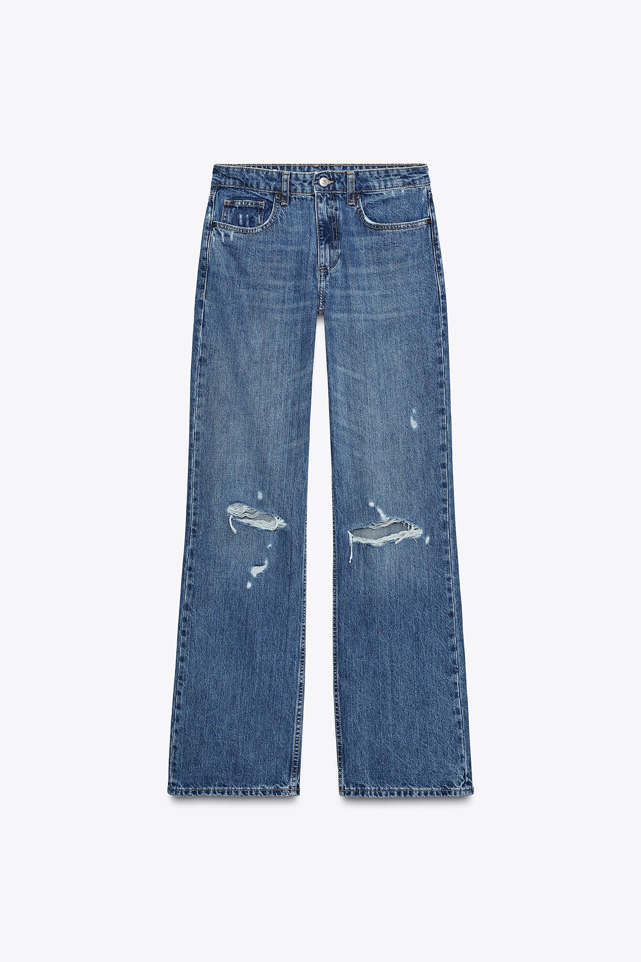 TRF MID-RISE RIPPED WIDE LEG JEANS