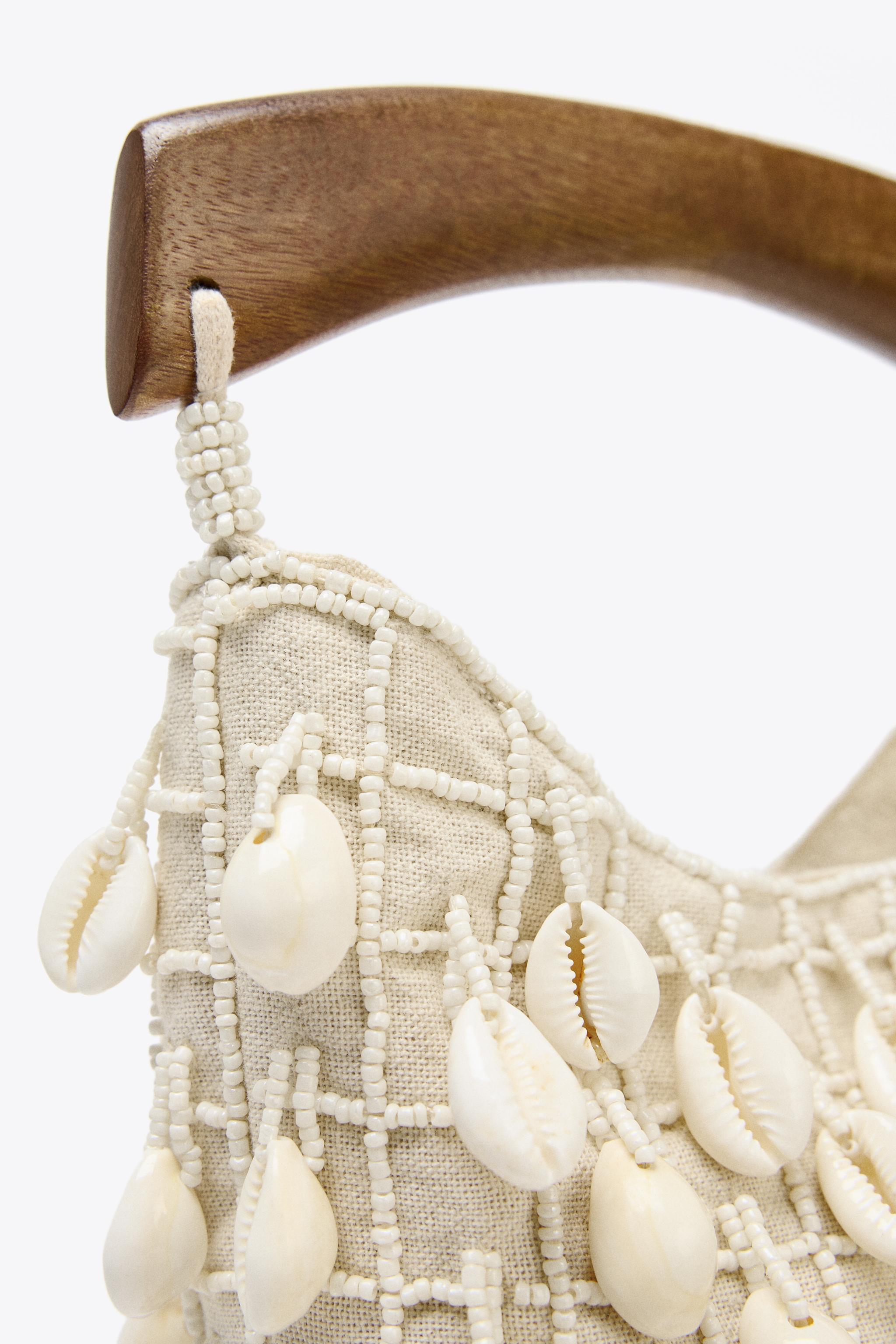 BEADED FABRIC BUCKET BAG