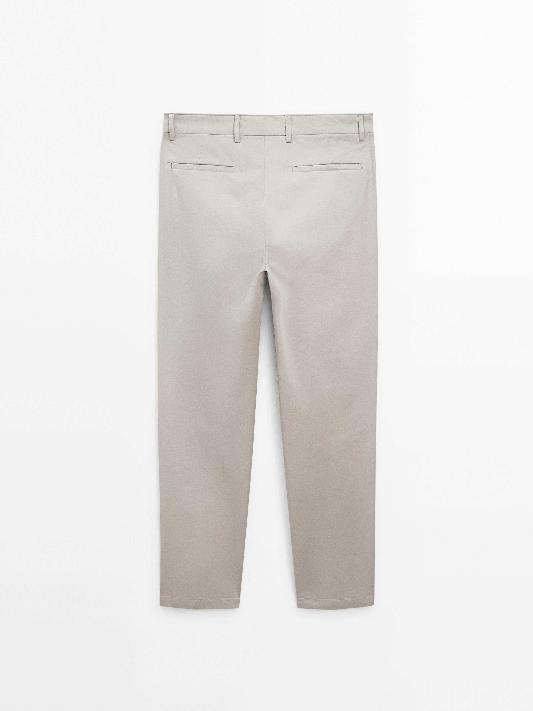 Cotton blend tapered fit trousers