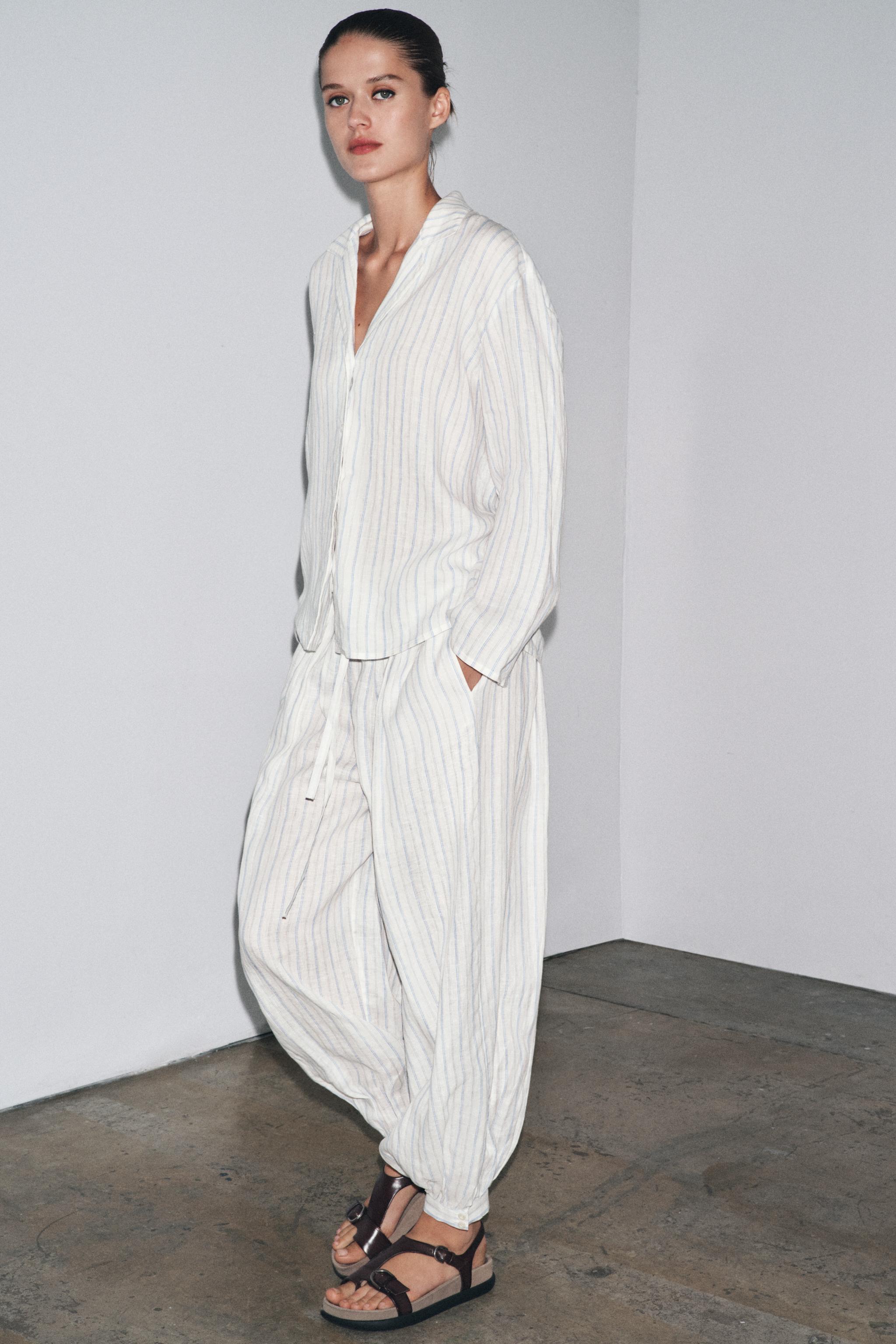 ZW COLLECTION STRIPED LINEN PAJAMA SHIRT