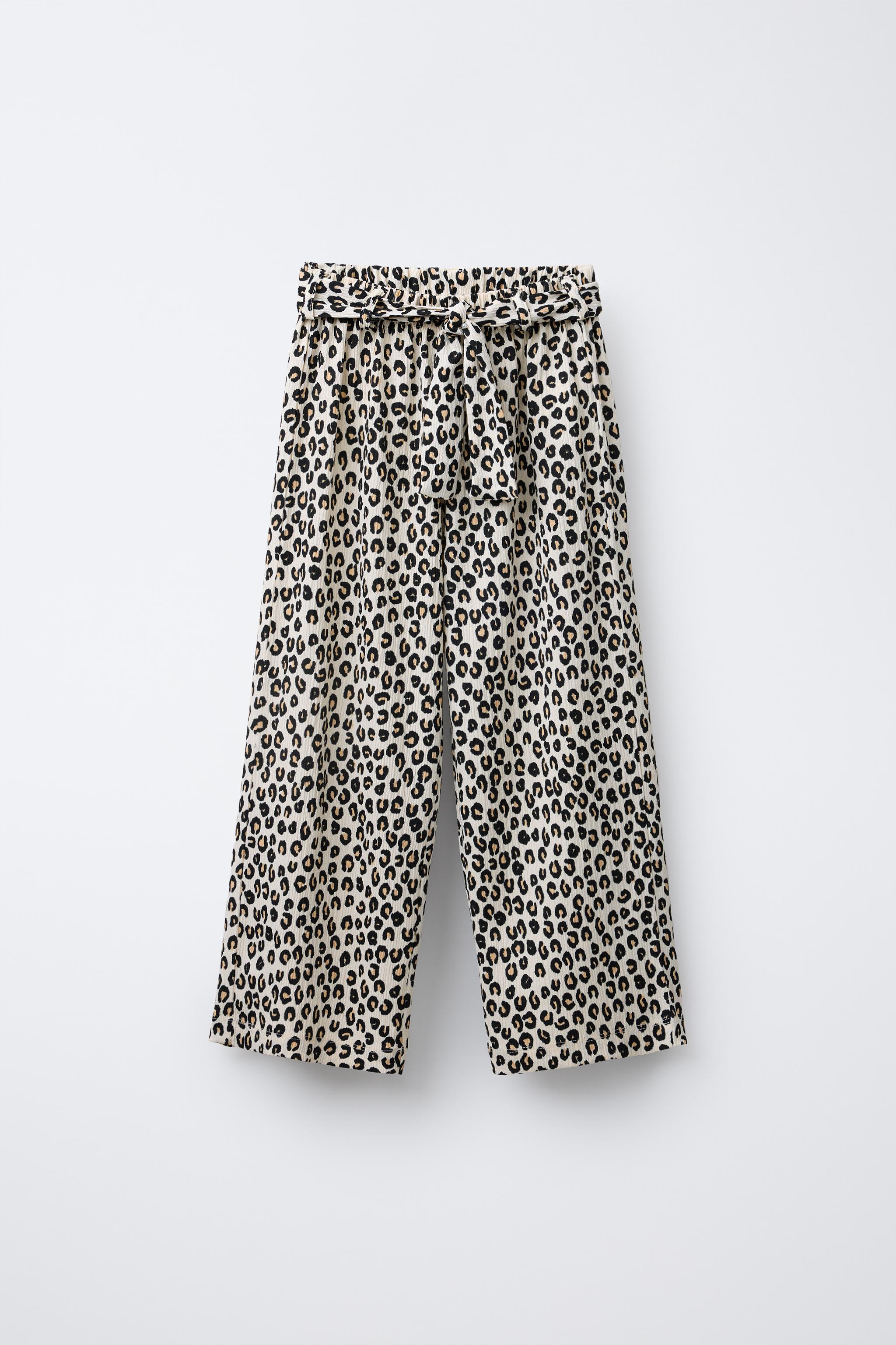 ANIMAL PRINT TEXTURED WIDE LEG PANTS