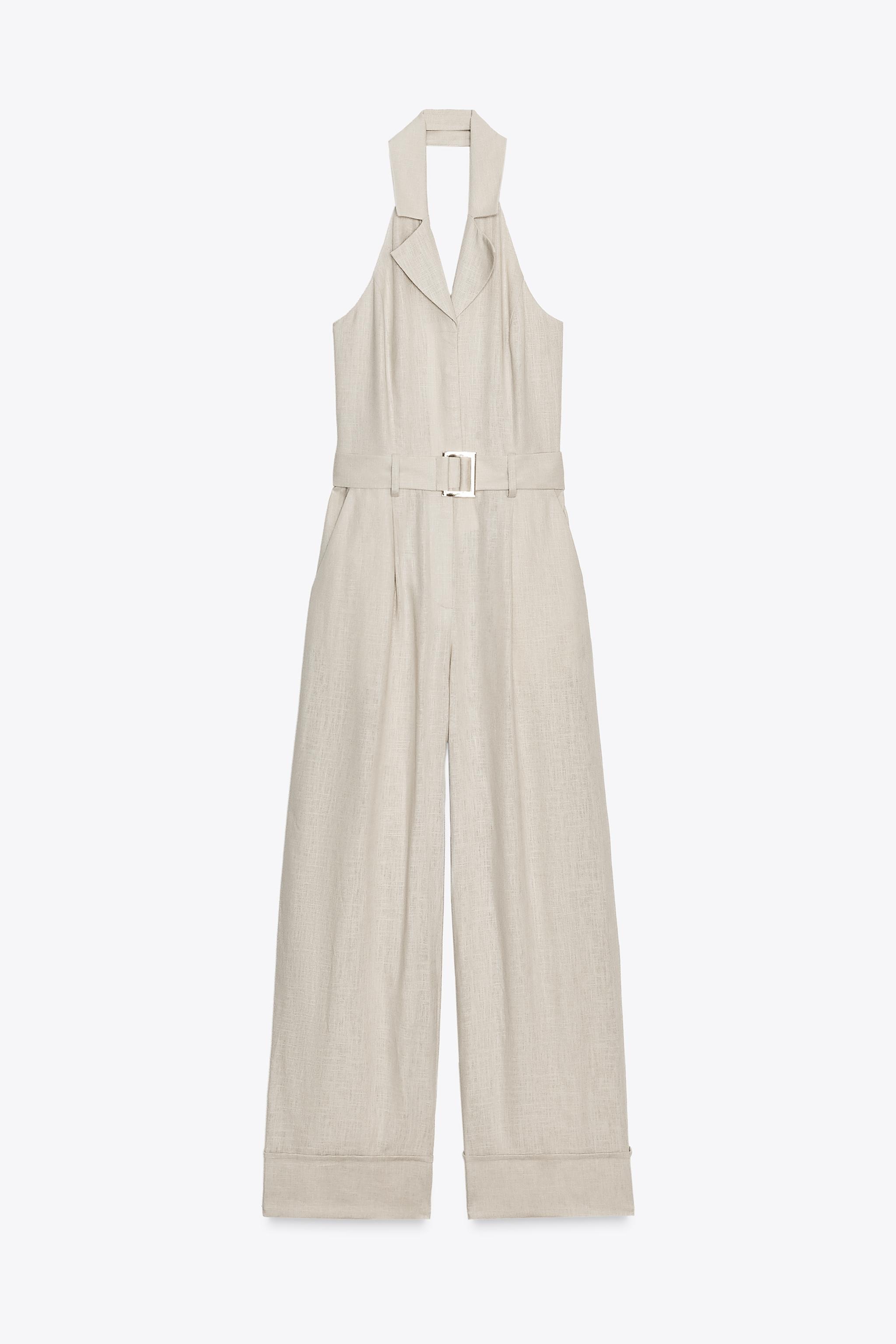 HALTER LINEN BELTED JUMPSUIT