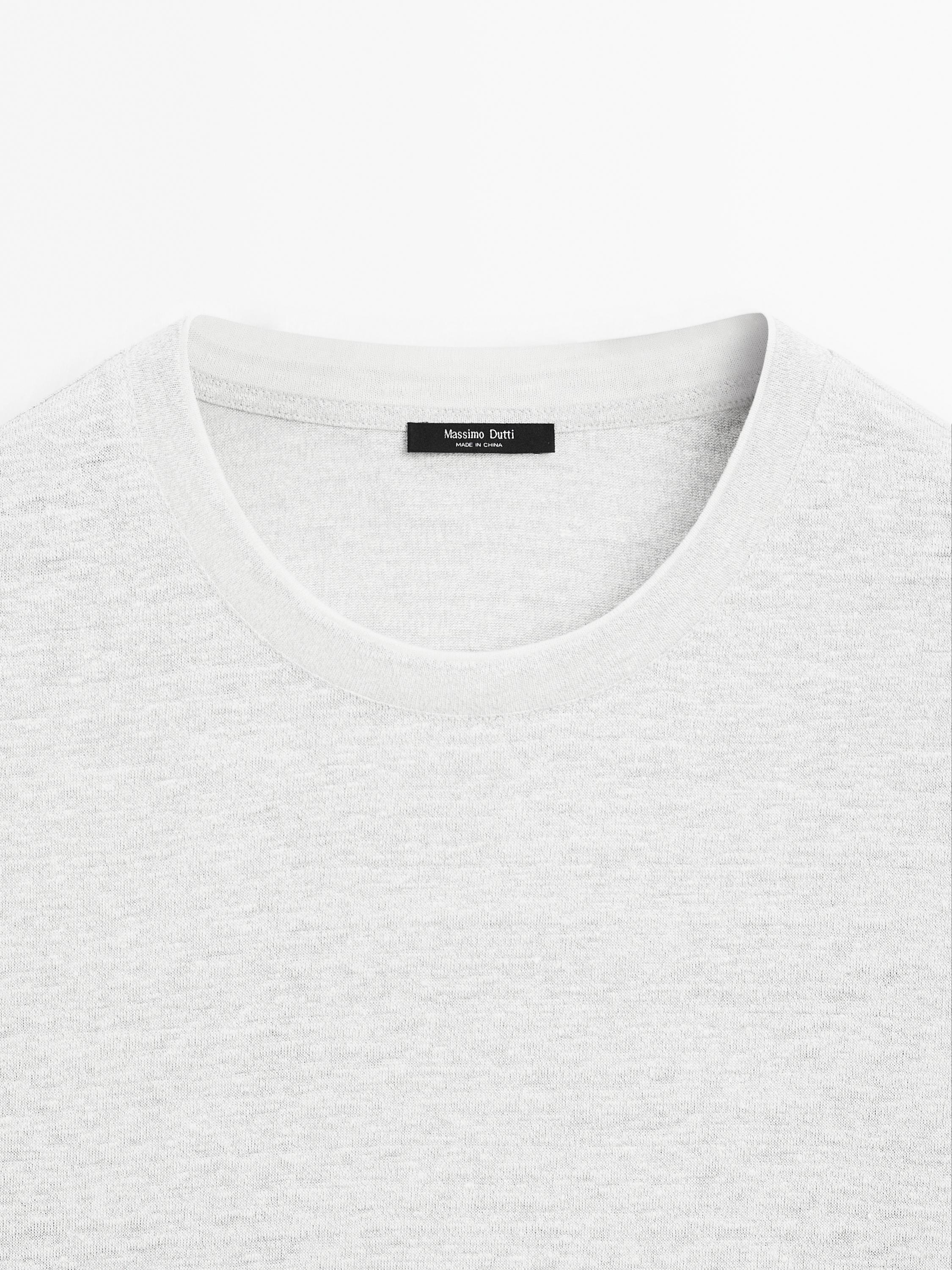 Linen blend contrast knit T-shirt