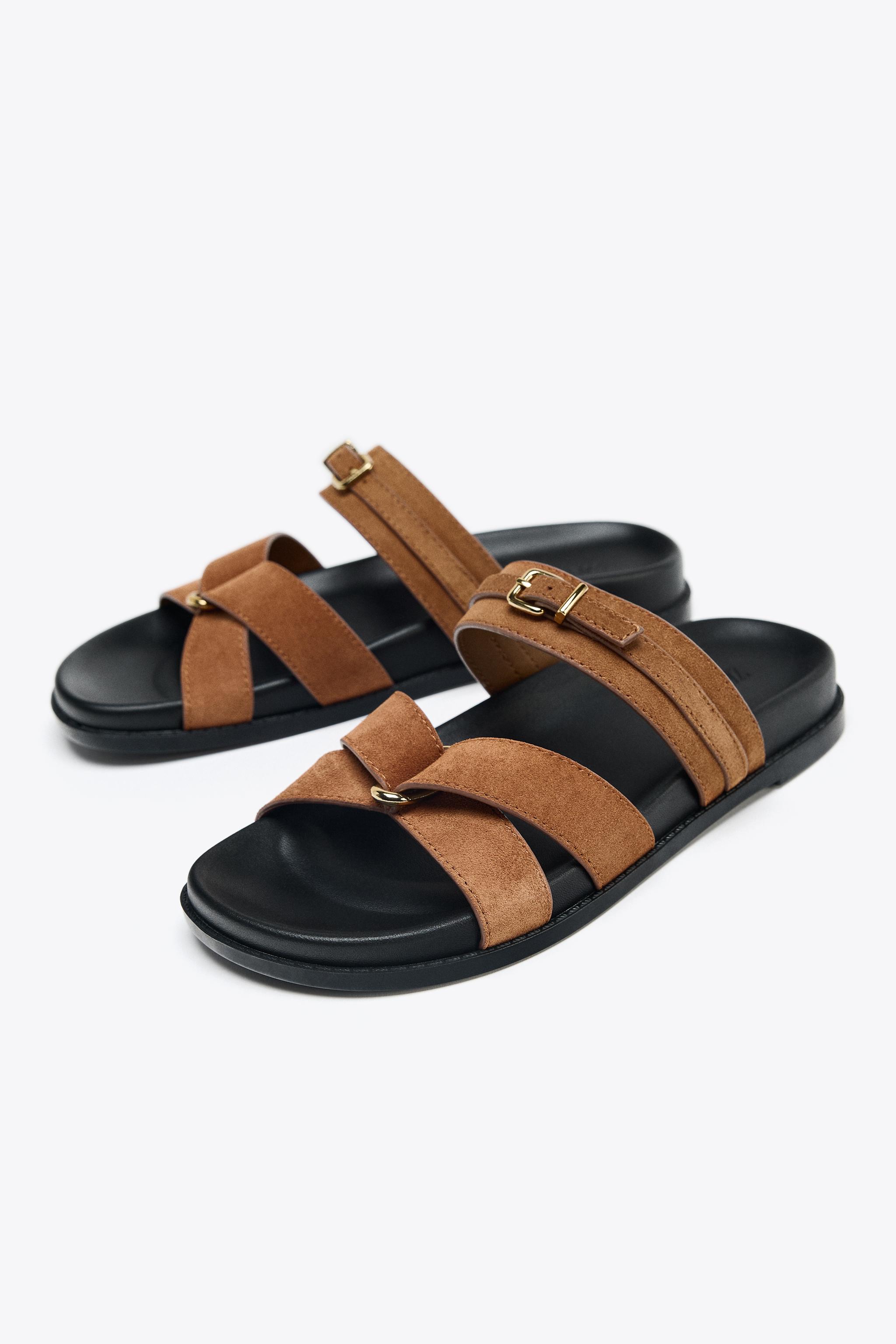 SUEDE CROSSED STRAP SANDALS