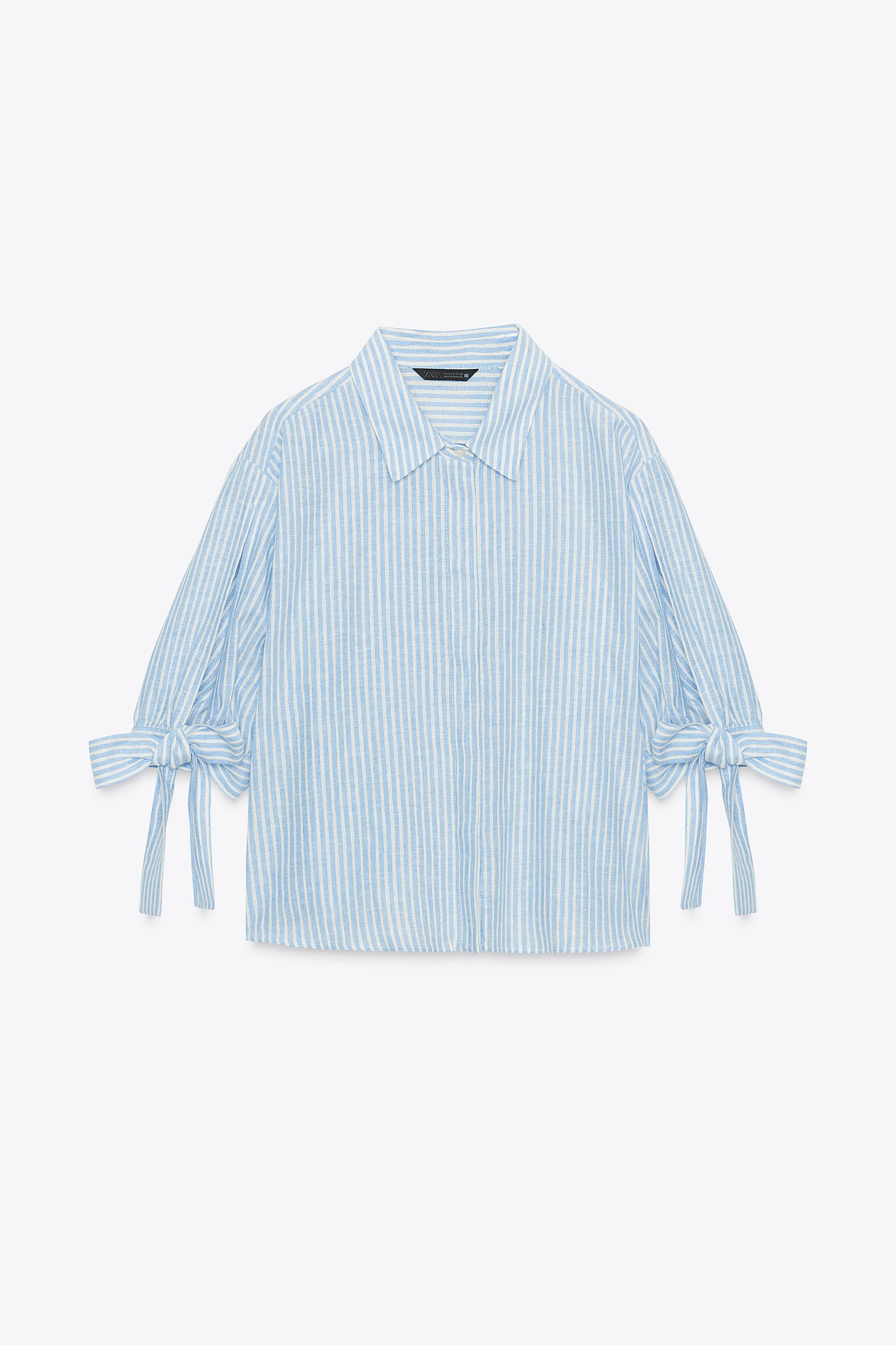 STRIPED LINEN BOW SHIRT