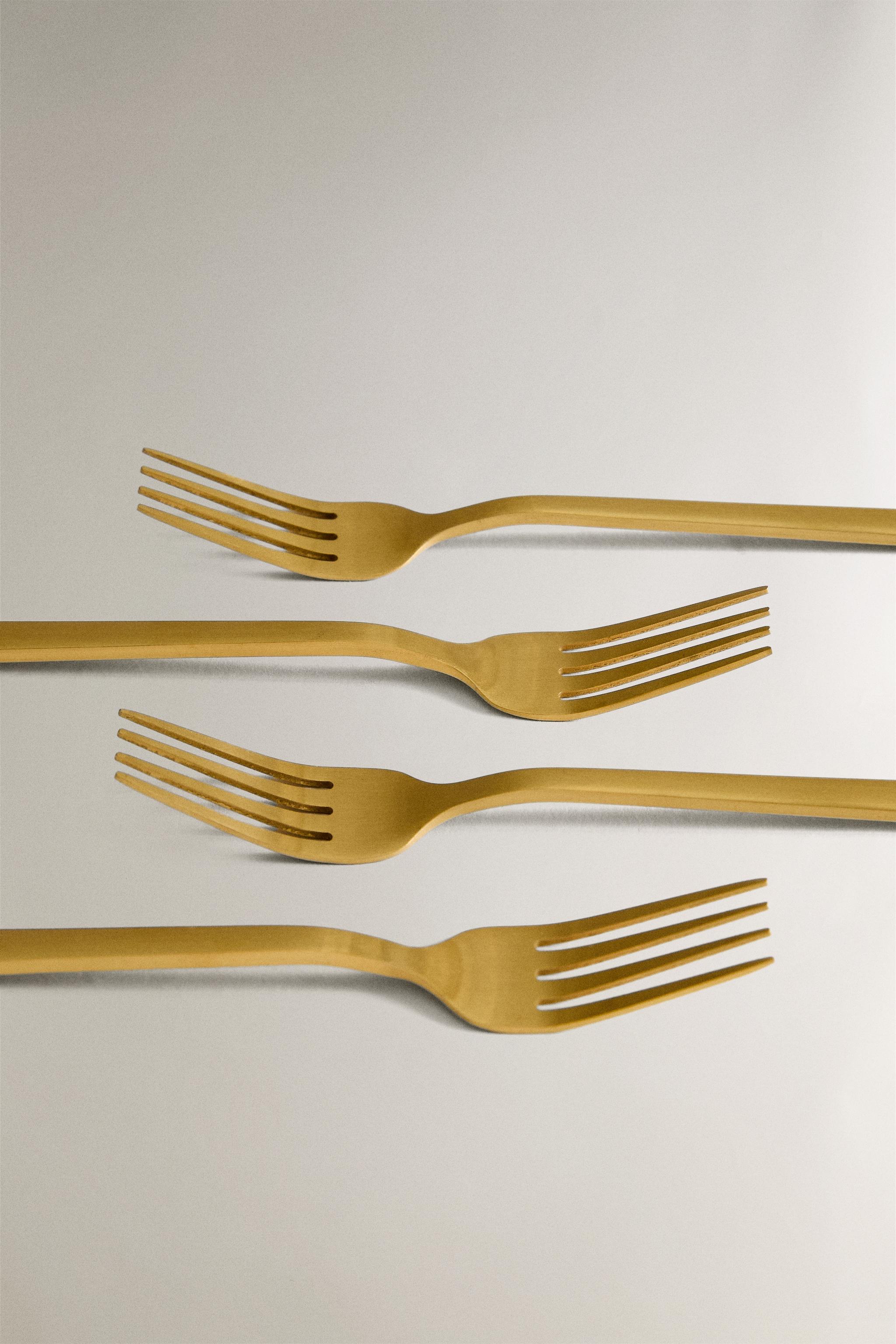 SET OF GOLD STEEL BRUNCH DESSERT FORKS (SET OF 4)