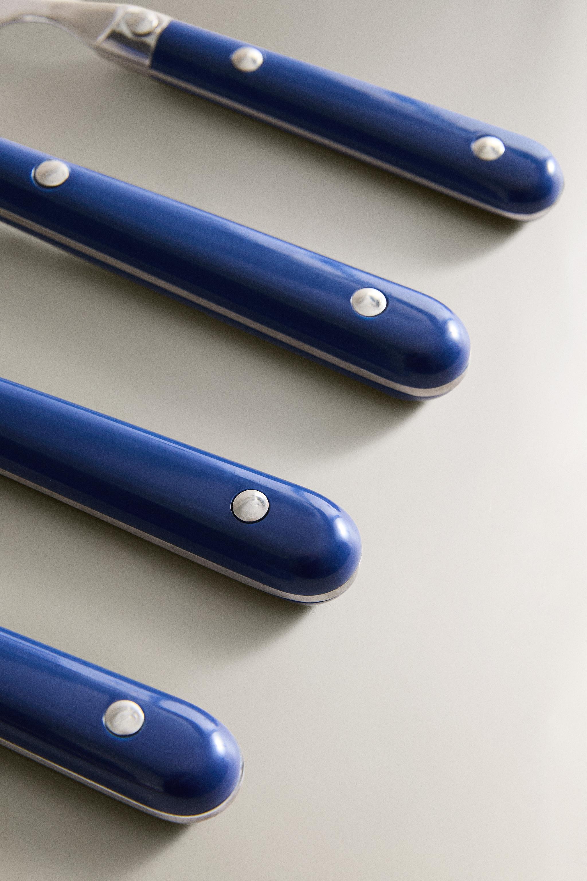 4-PIECE FLATWARE SET WITH A BLUE HANDLE