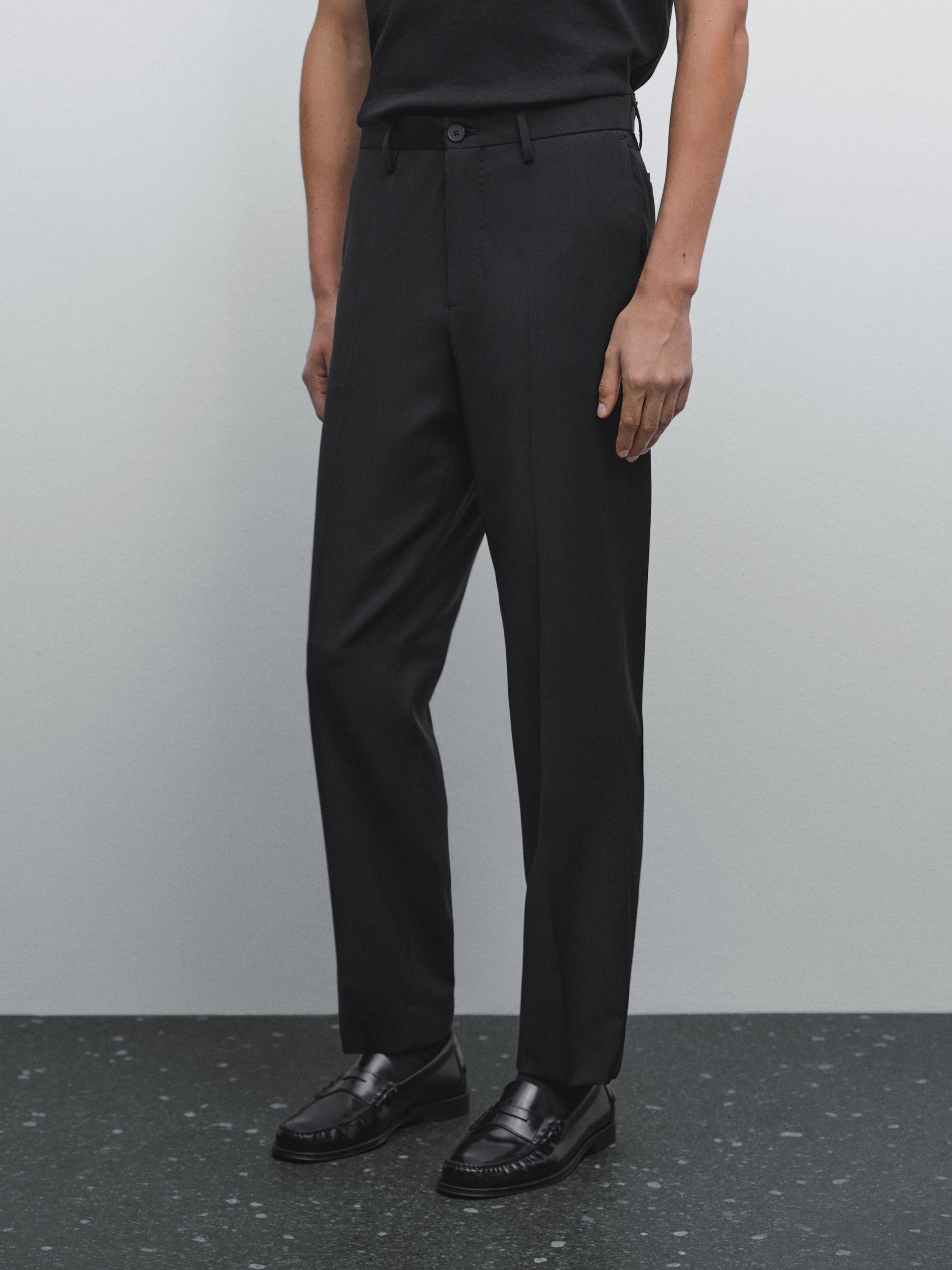 Plain 100% wool suit trousers