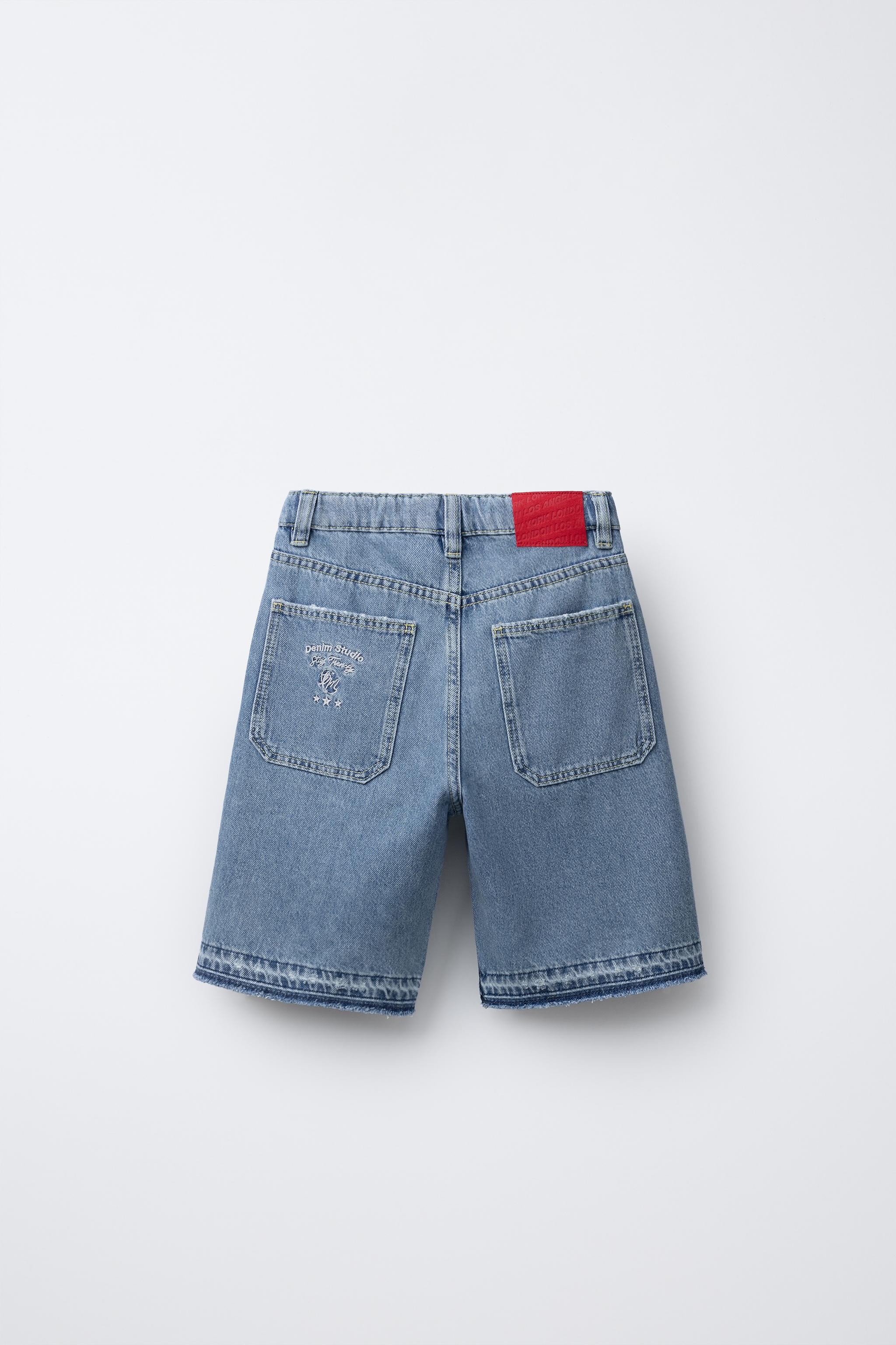 FRAYED EMBROIDERED DENIM SHORTS