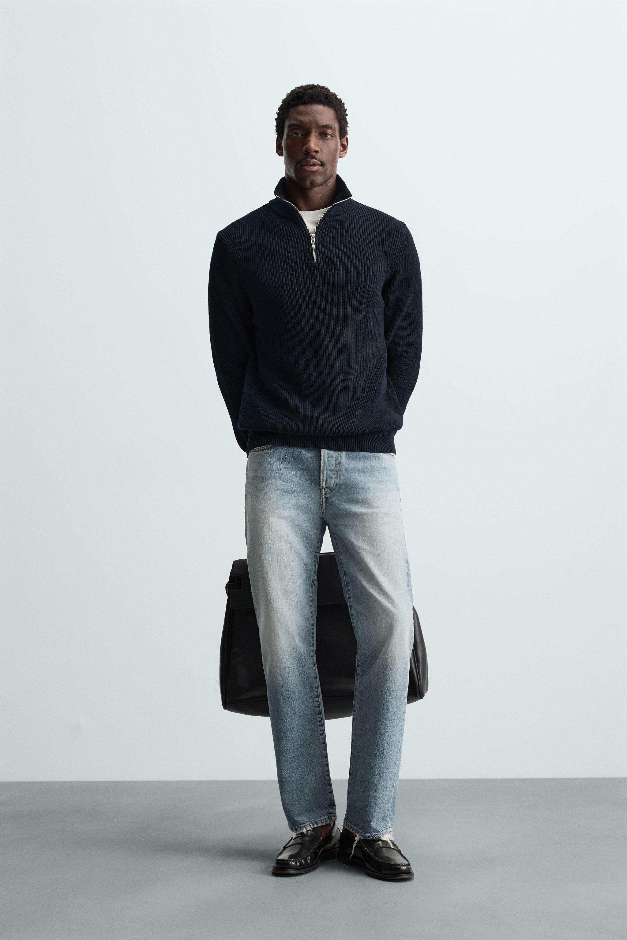 ZIPPERED PURL KNIT SWEATER