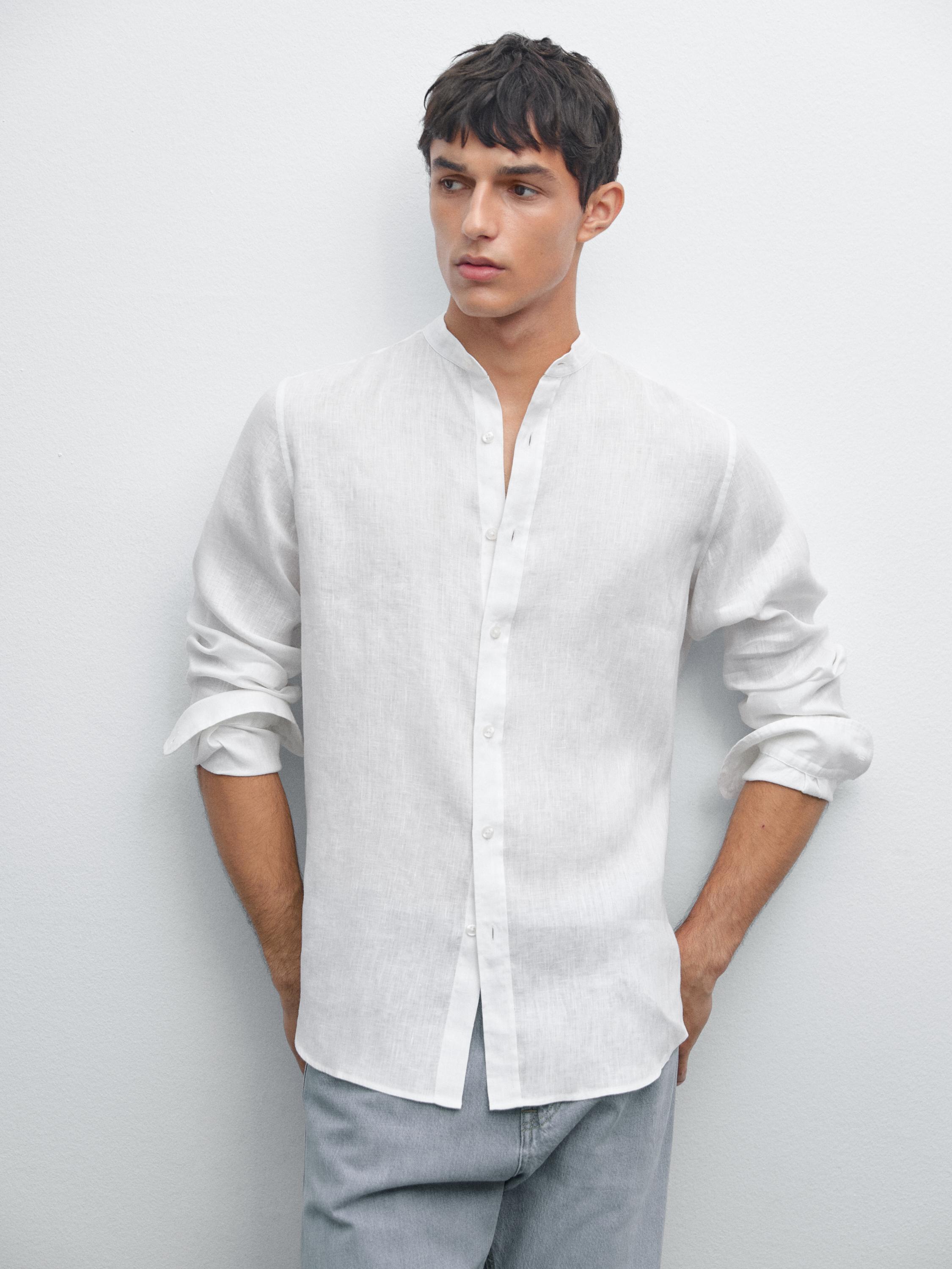 Regular-fit shirt with stand collar